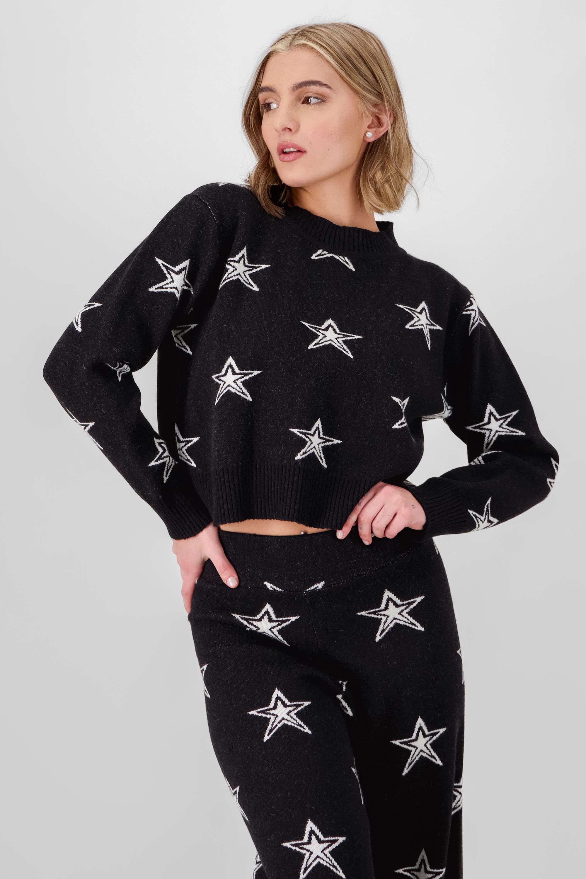 Star Print Soft Knit Sweater BLACK COMBO