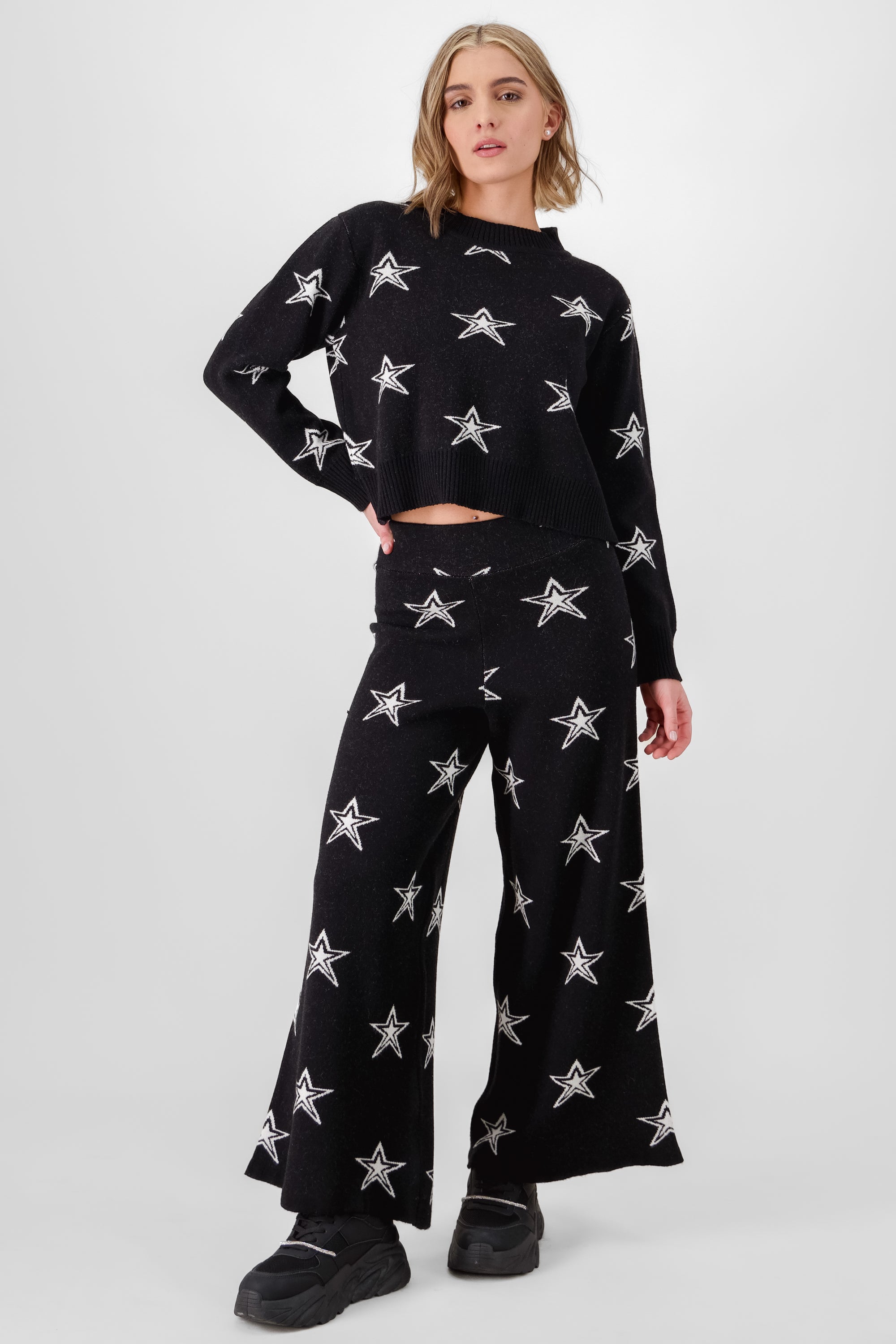 Star Print Soft Knit Pants BLACK COMBO