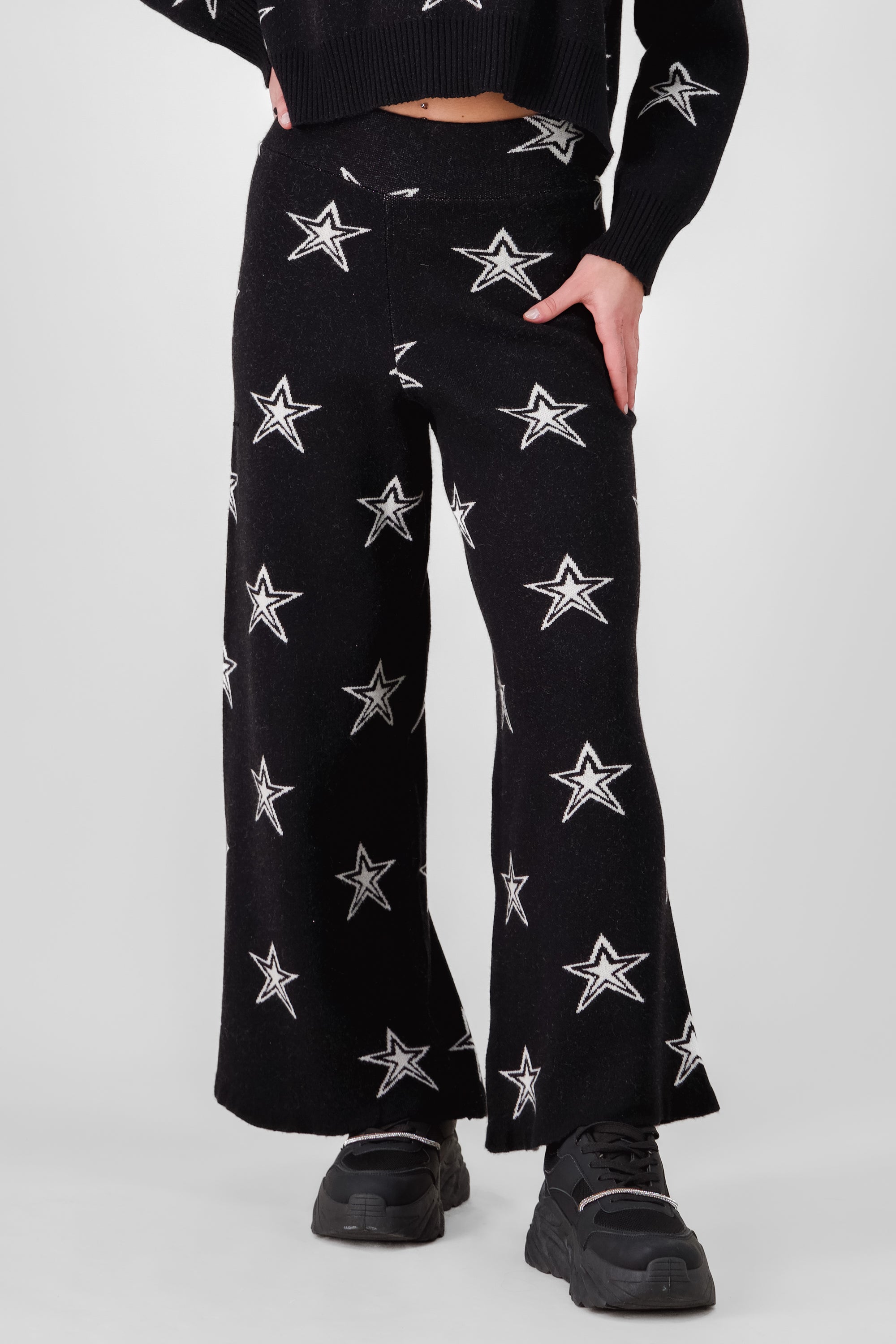 Star Print Soft Knit Pants BLACK COMBO