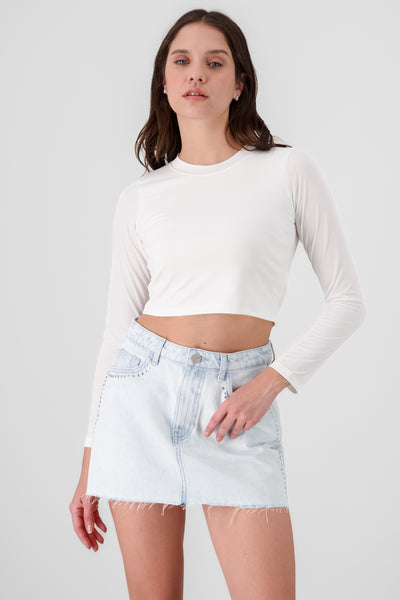 Solid Long Sleeve Top WHITE