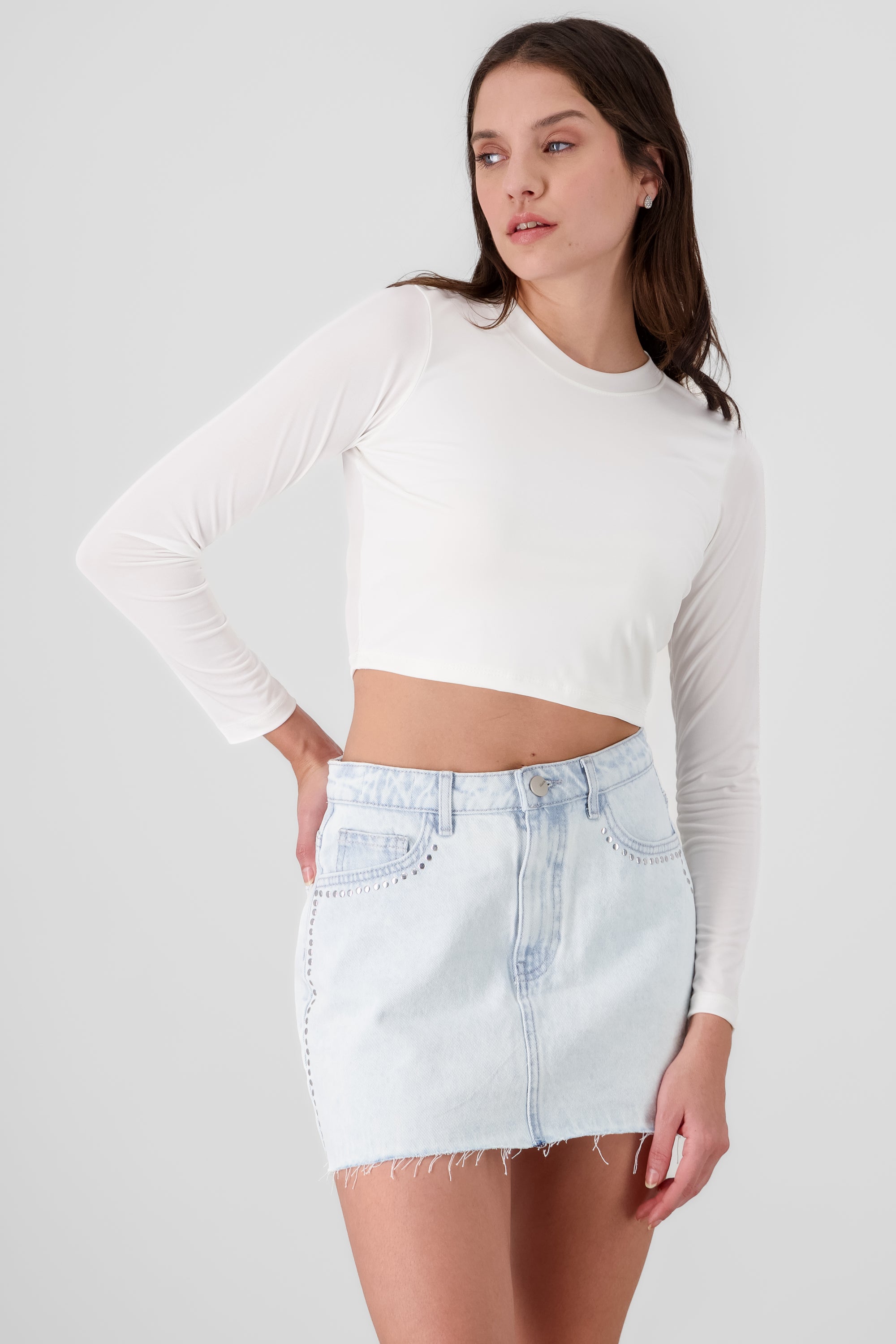 Solid Long Sleeve Top WHITE