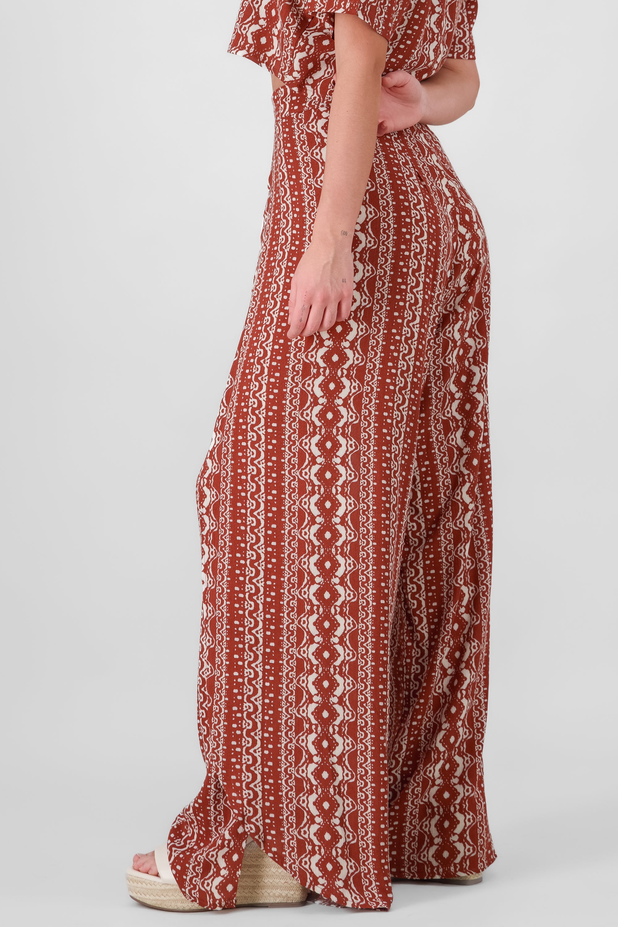 Printed Pants with Slits BRICK RED