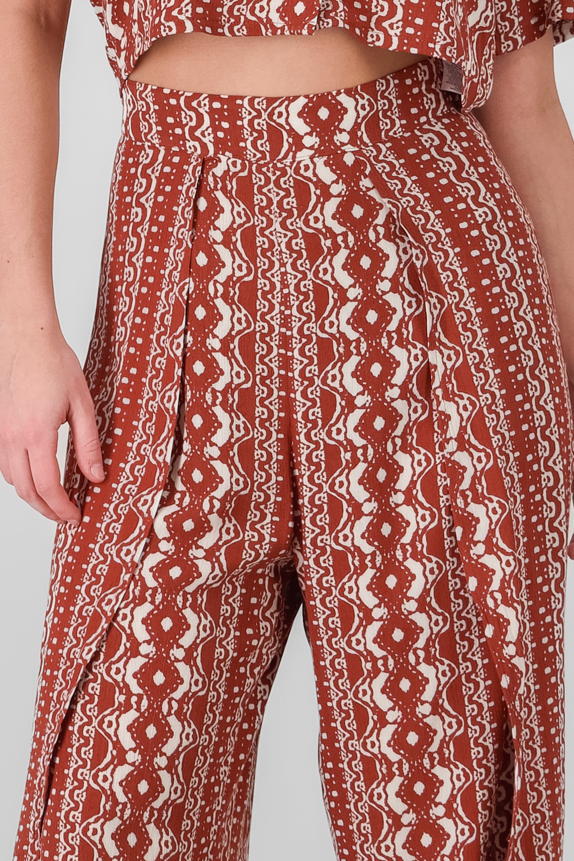 Printed Pants with Slits BRICK RED