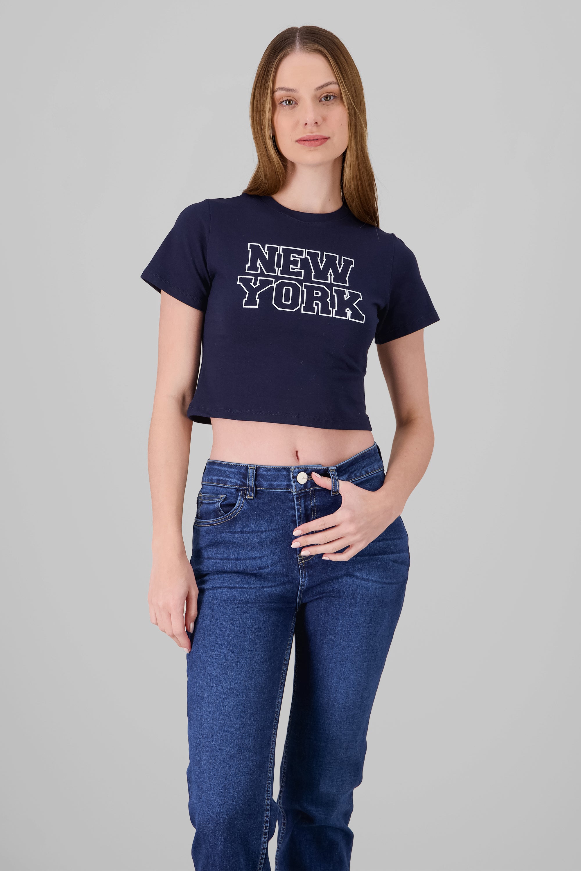 Cropped NY Print T Shirt NAVY COMBO