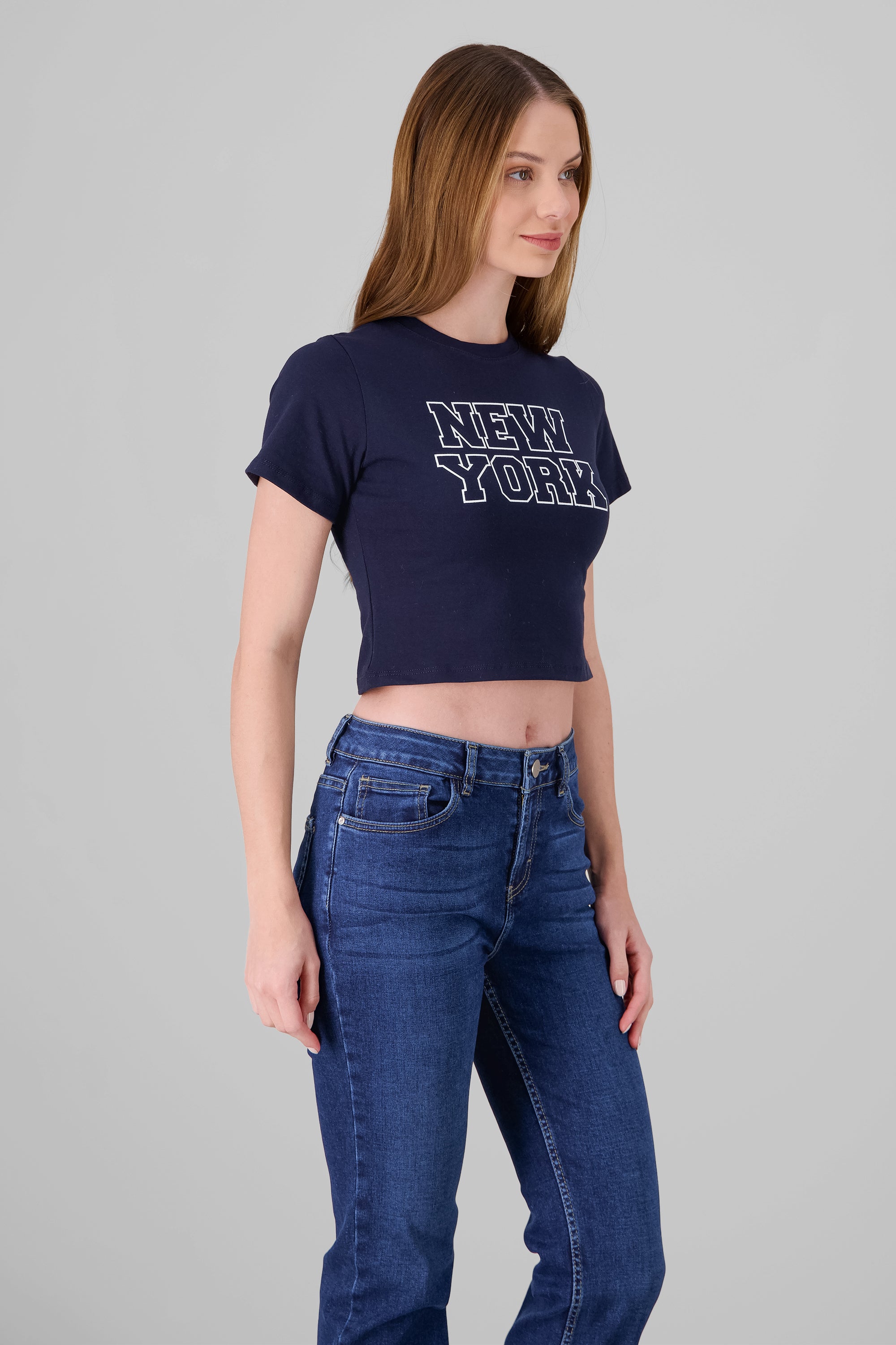 Cropped NY Print T Shirt NAVY COMBO