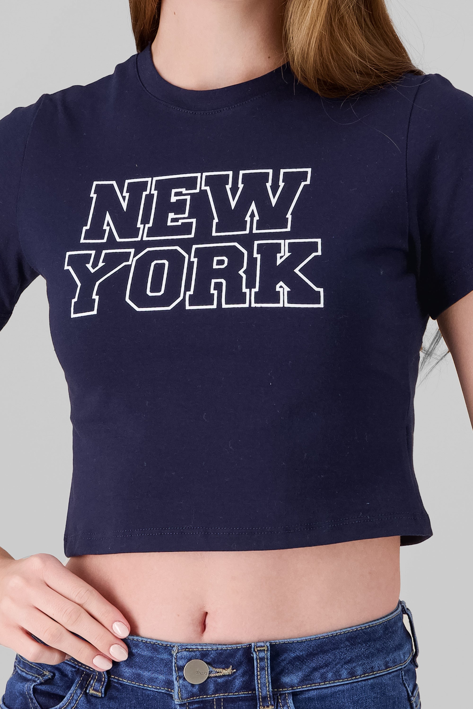 Cropped NY Print T Shirt NAVY COMBO