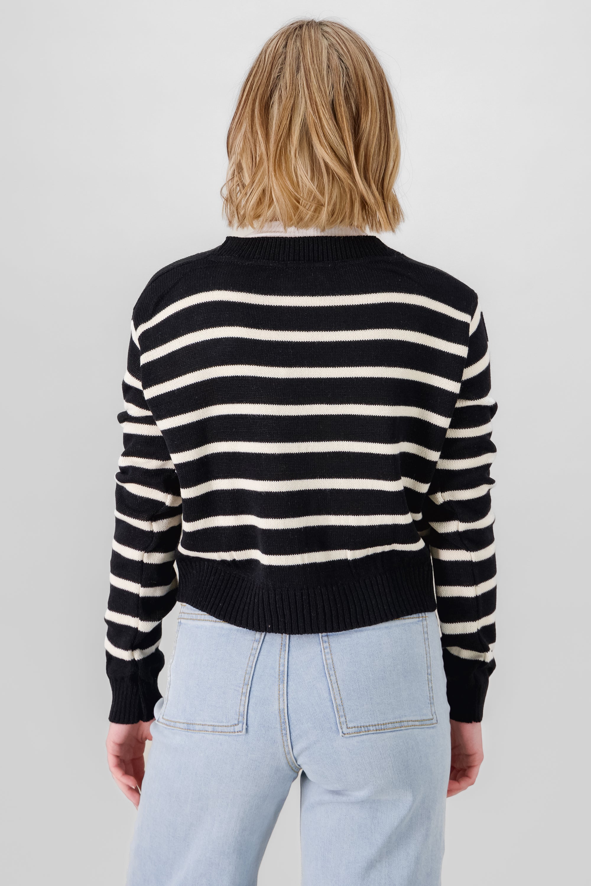 Striped Button Cardigan BLACK COMBO