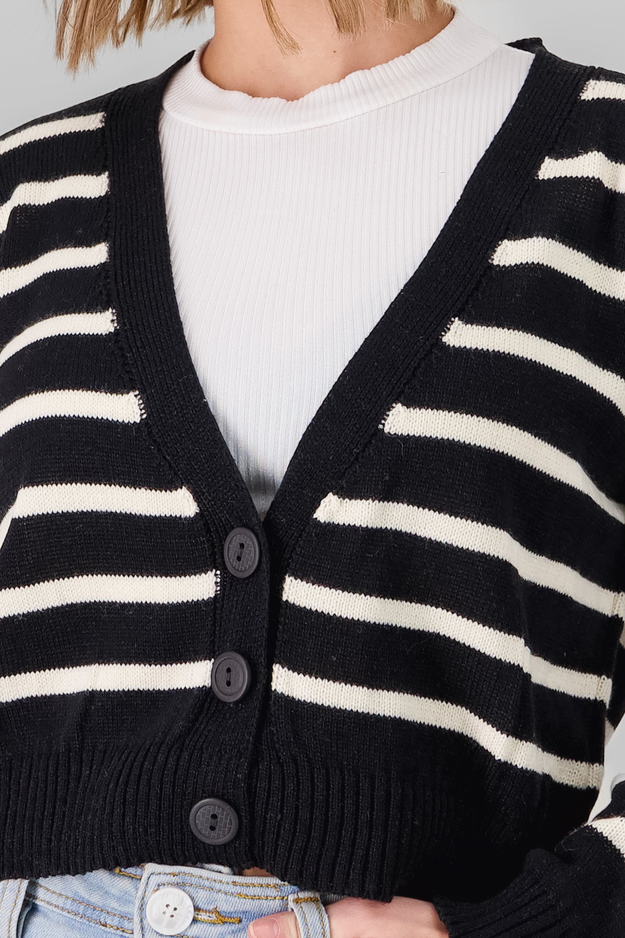 Striped Button Cardigan BLACK COMBO