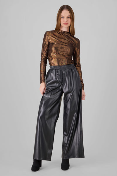 Wide Leg Faux Leather Pants BLACK