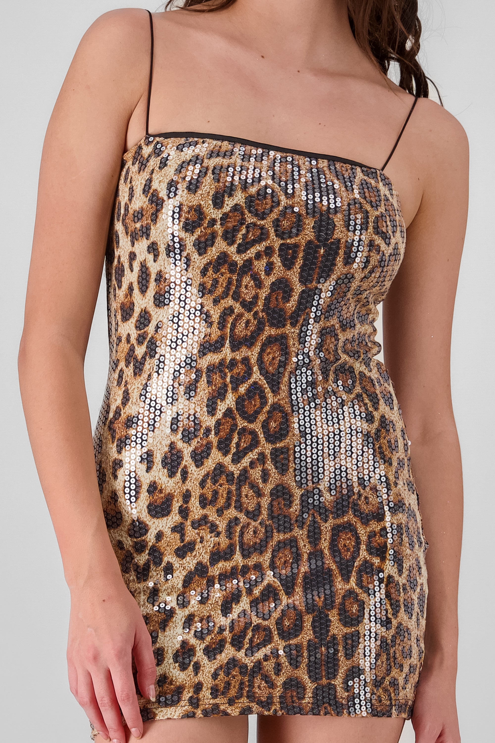 Sequined Animal Print Dress BROWN COMBO