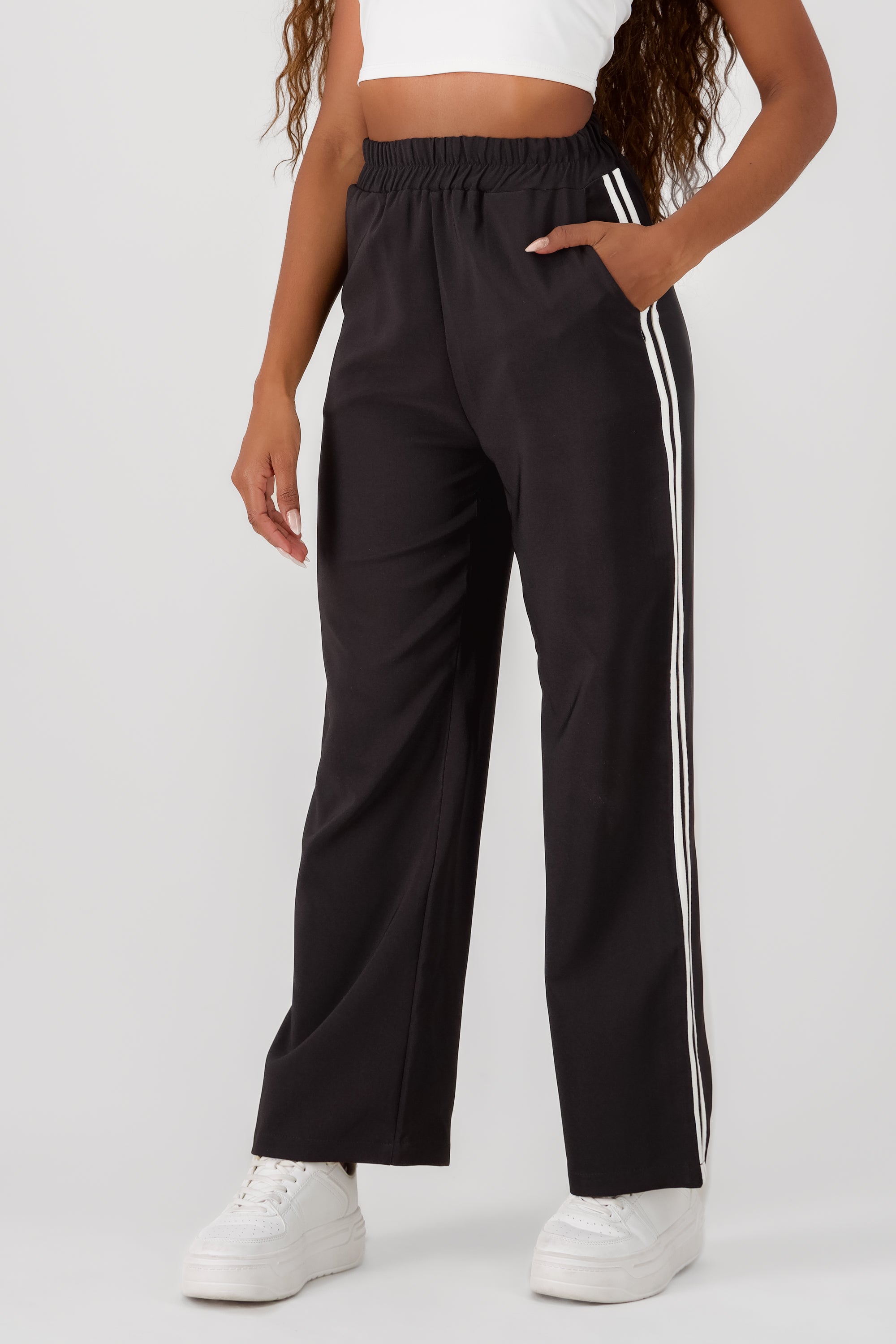 Straight Pants with 2 Side Stripes BLACK COMBO