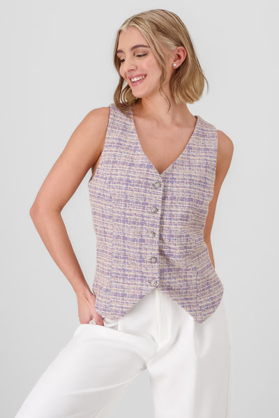 Tweed Vest with Sparkle Button PASTEL MULTIC