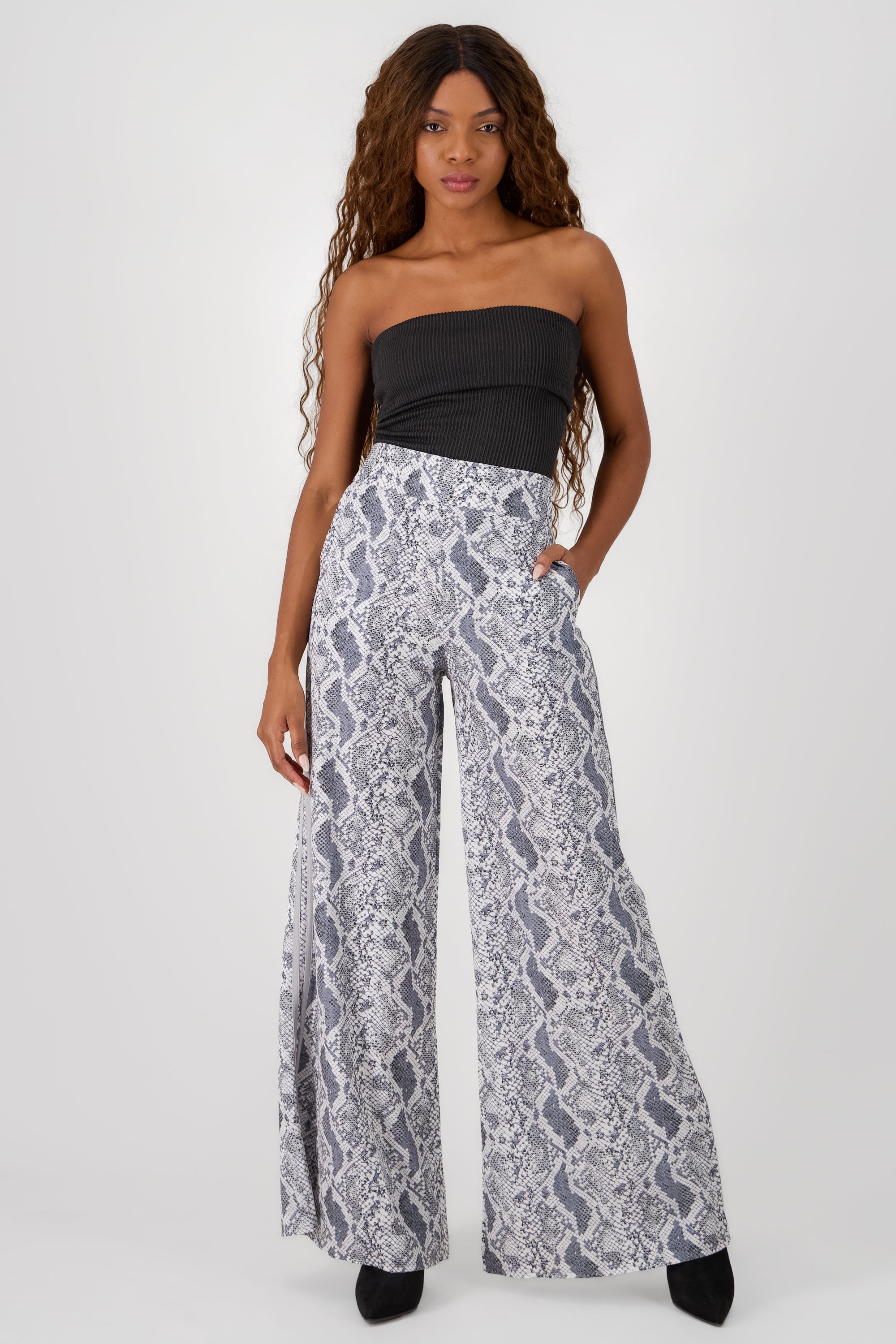 Straight Snake Print Pants GRAY COMBO