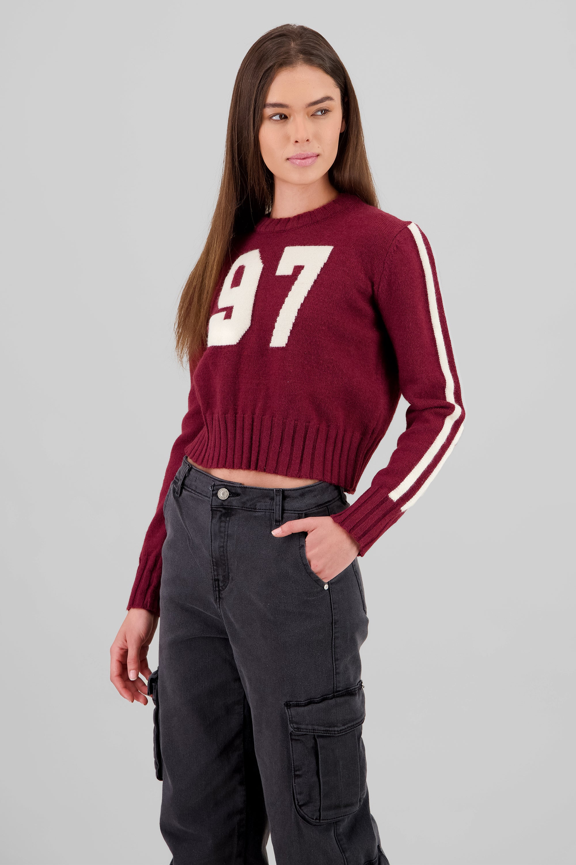 Contrast Knit Sweater BURGUNDY COMBO