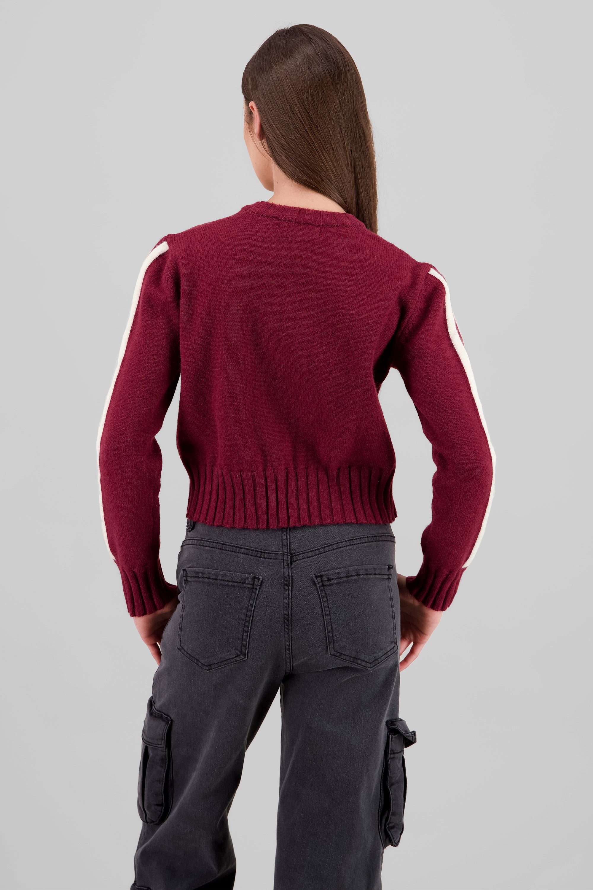 Contrast Knit Sweater BURGUNDY COMBO