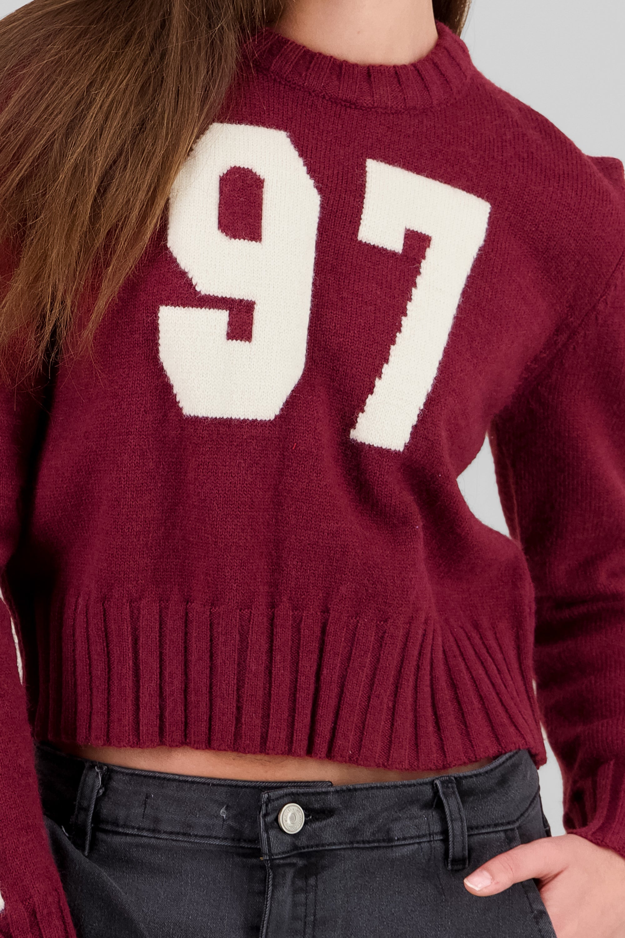 Contrast Knit Sweater BURGUNDY COMBO