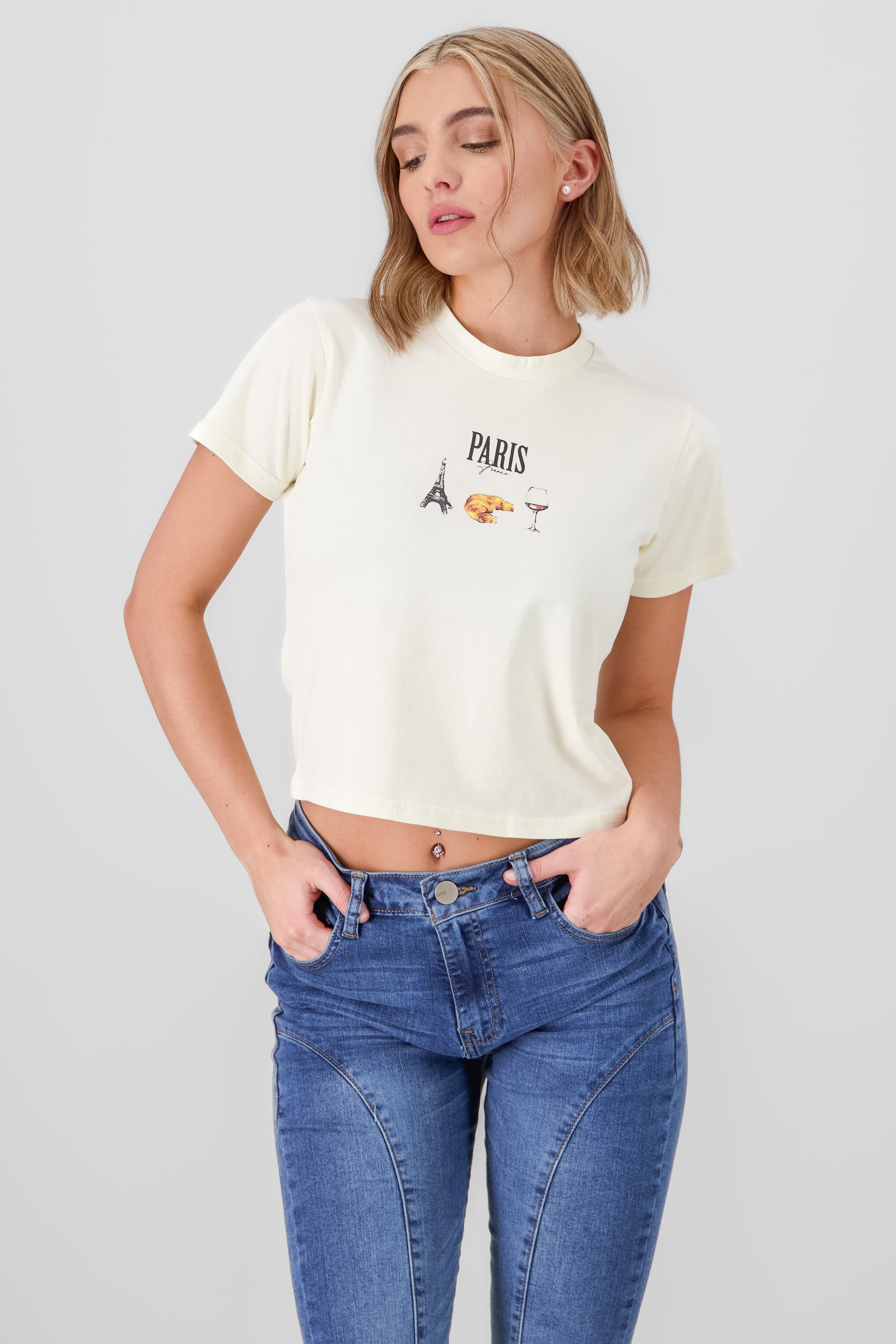 Paris Print Graphic T Shirt BONE COMBO