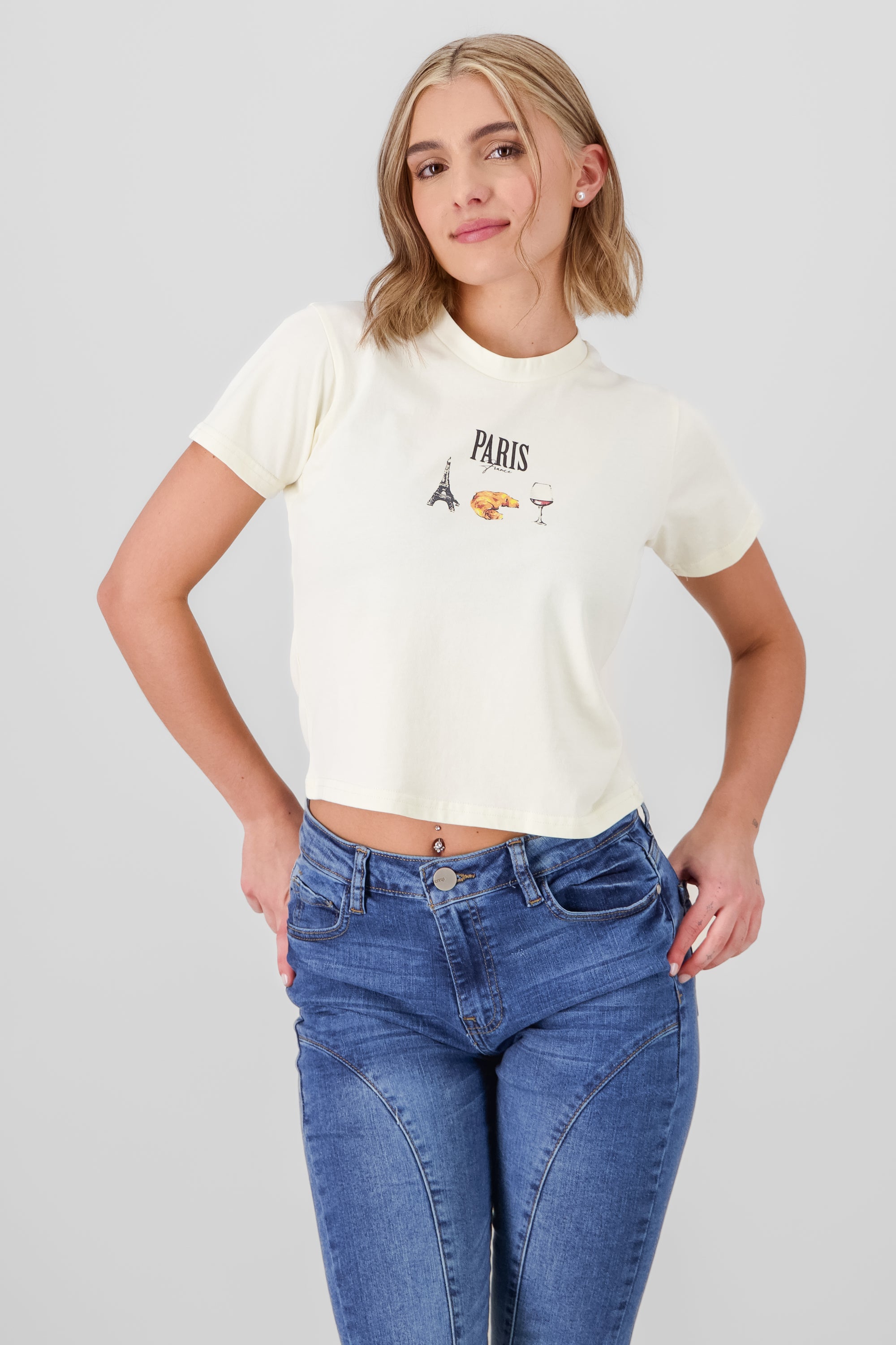 Paris Print Graphic T Shirt BONE COMBO