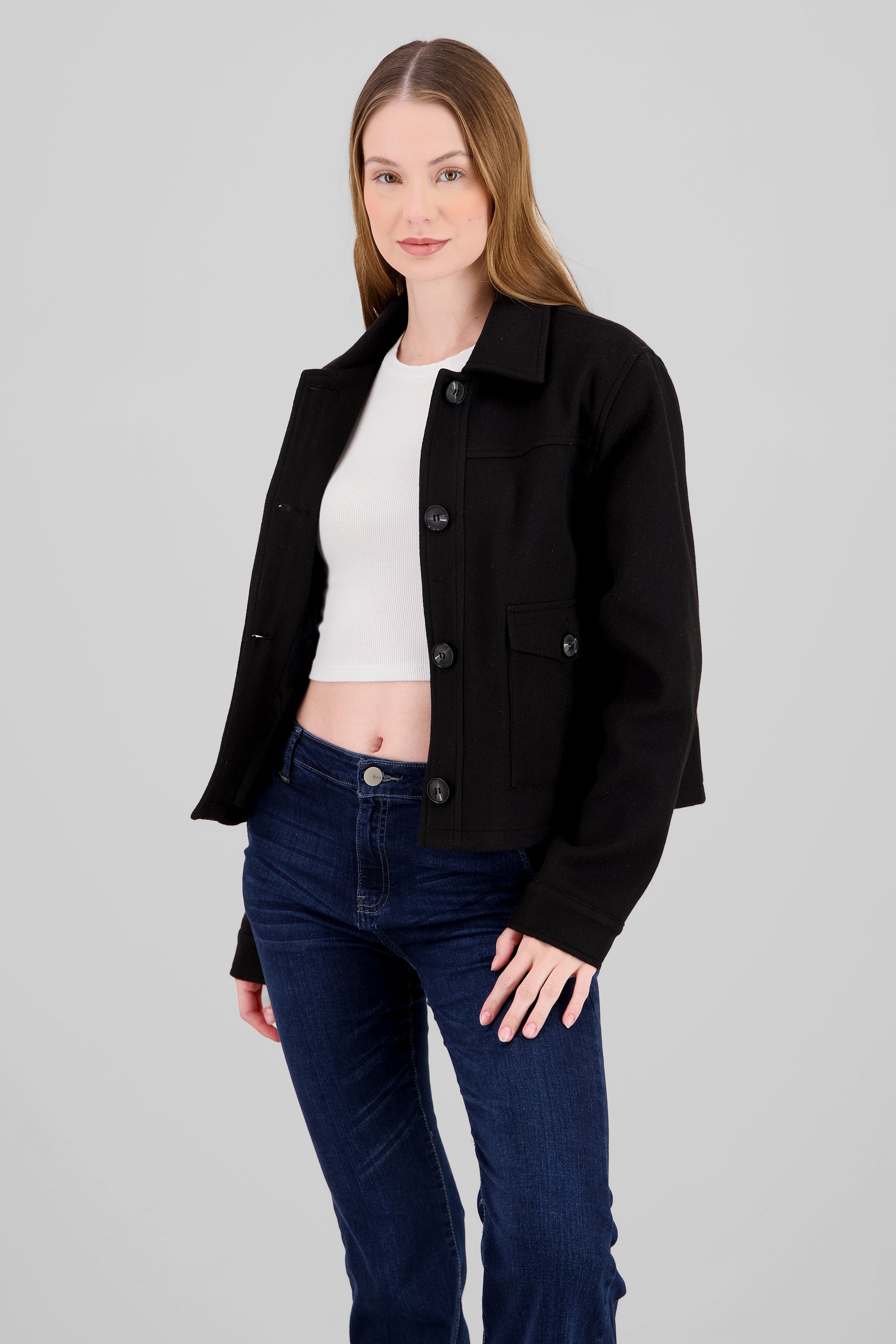 Long Sleeves and Pockets Jacket BLACK