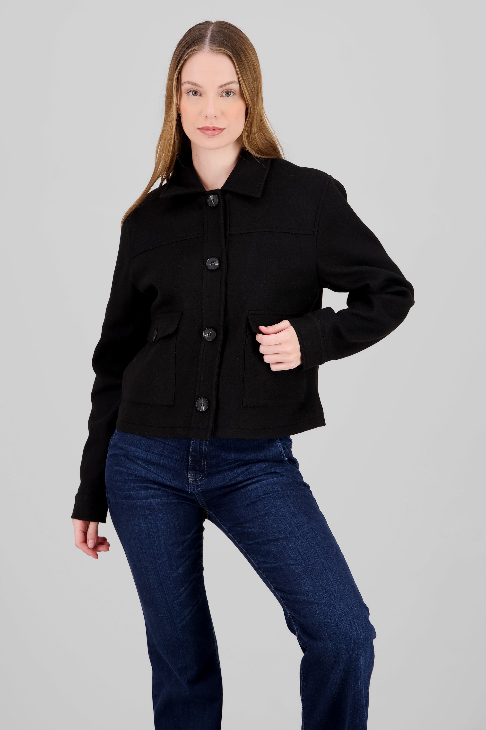 Long Sleeves and Pockets Jacket BLACK