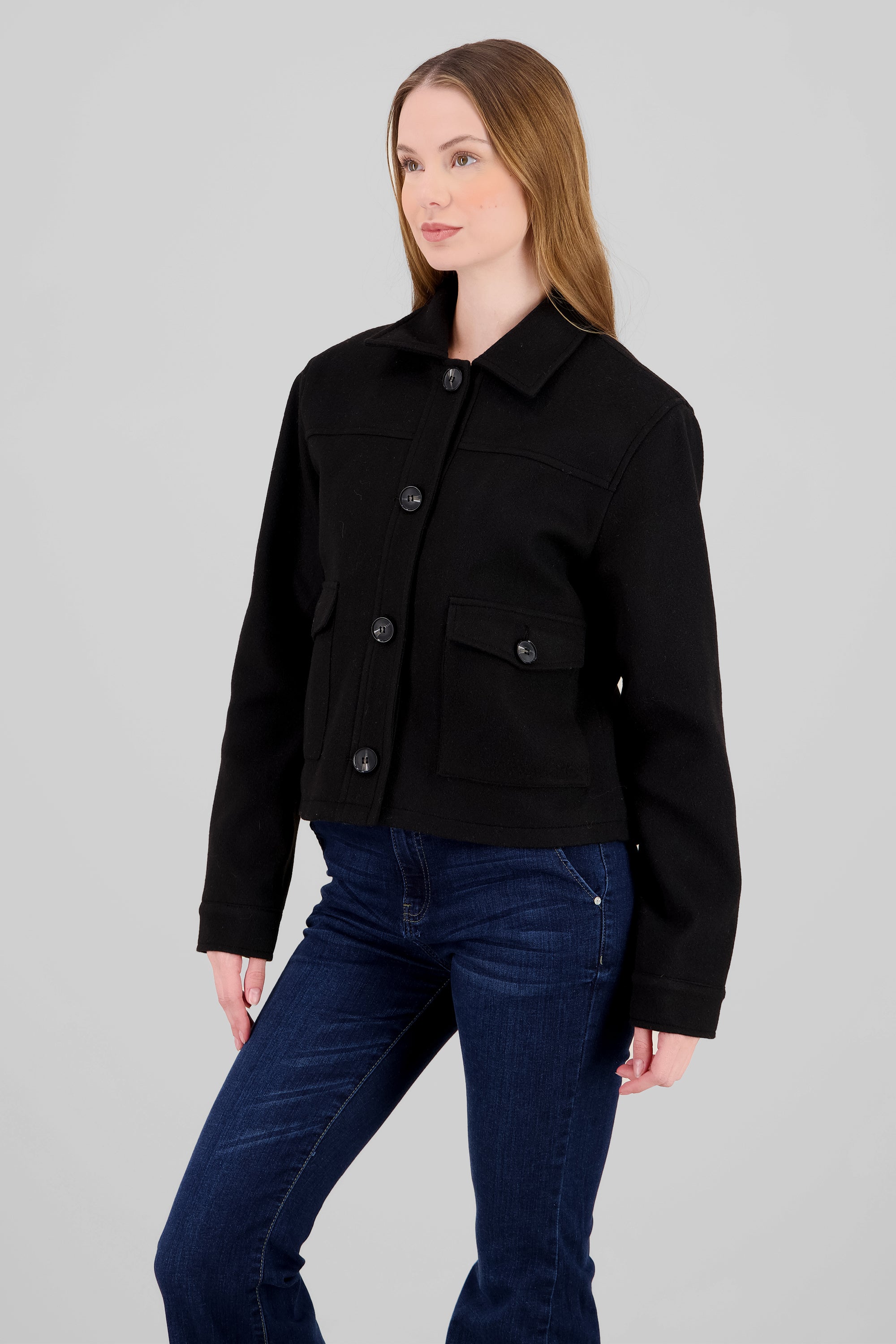 Long Sleeves and Pockets Jacket BLACK