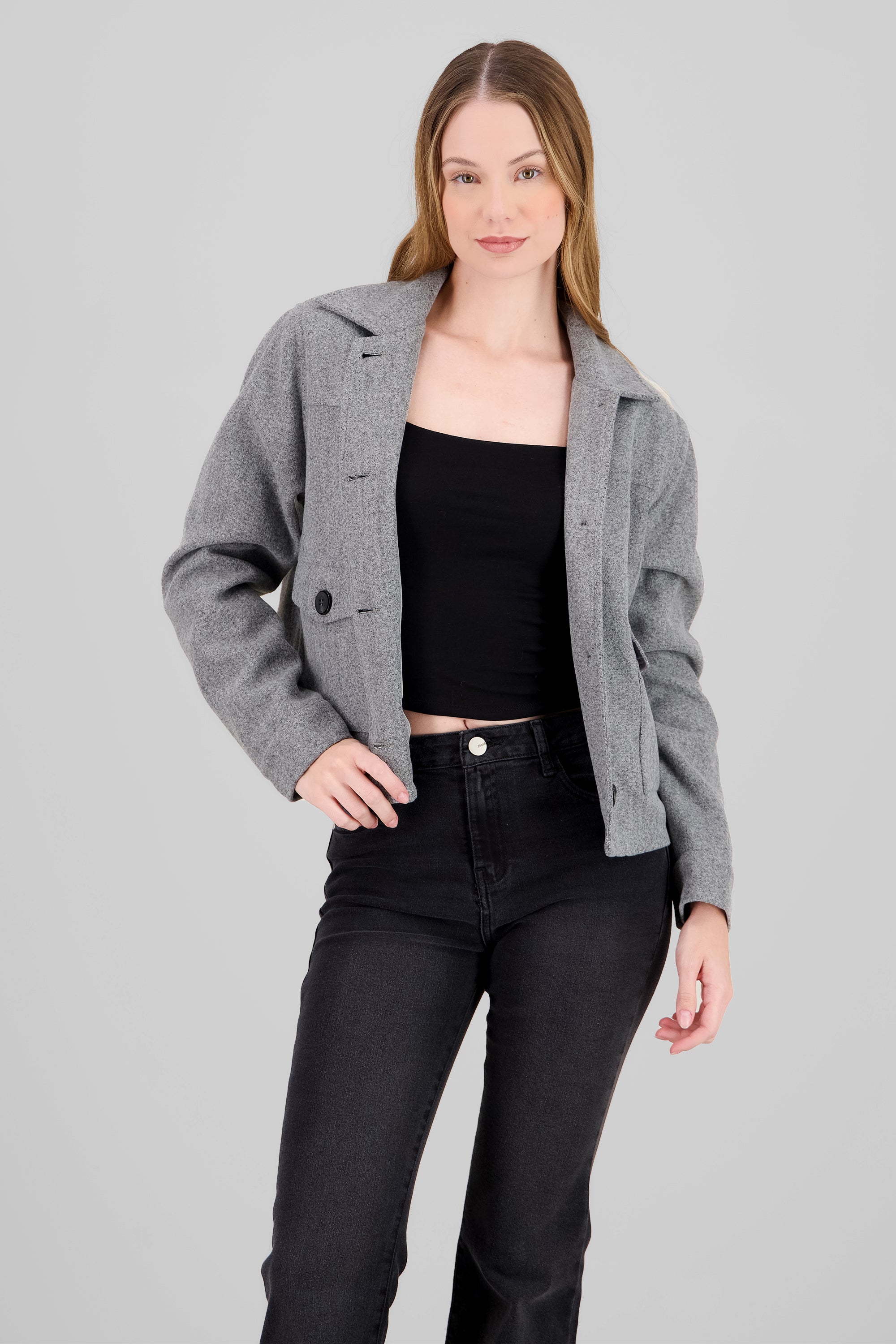 Long Sleeves and Pockets Jacket HEATHER GRAY