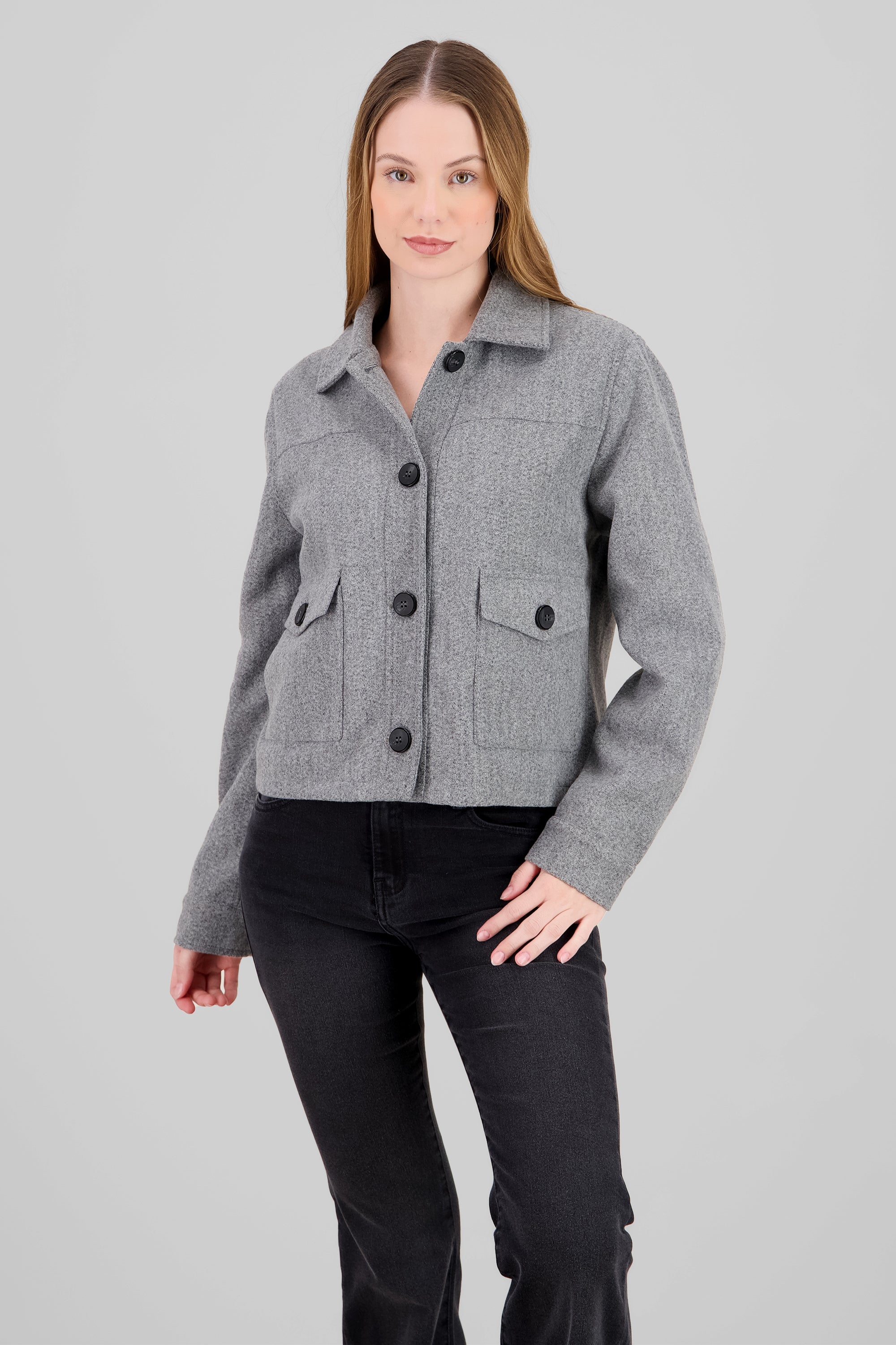 Long Sleeves and Pockets Jacket HEATHER GRAY