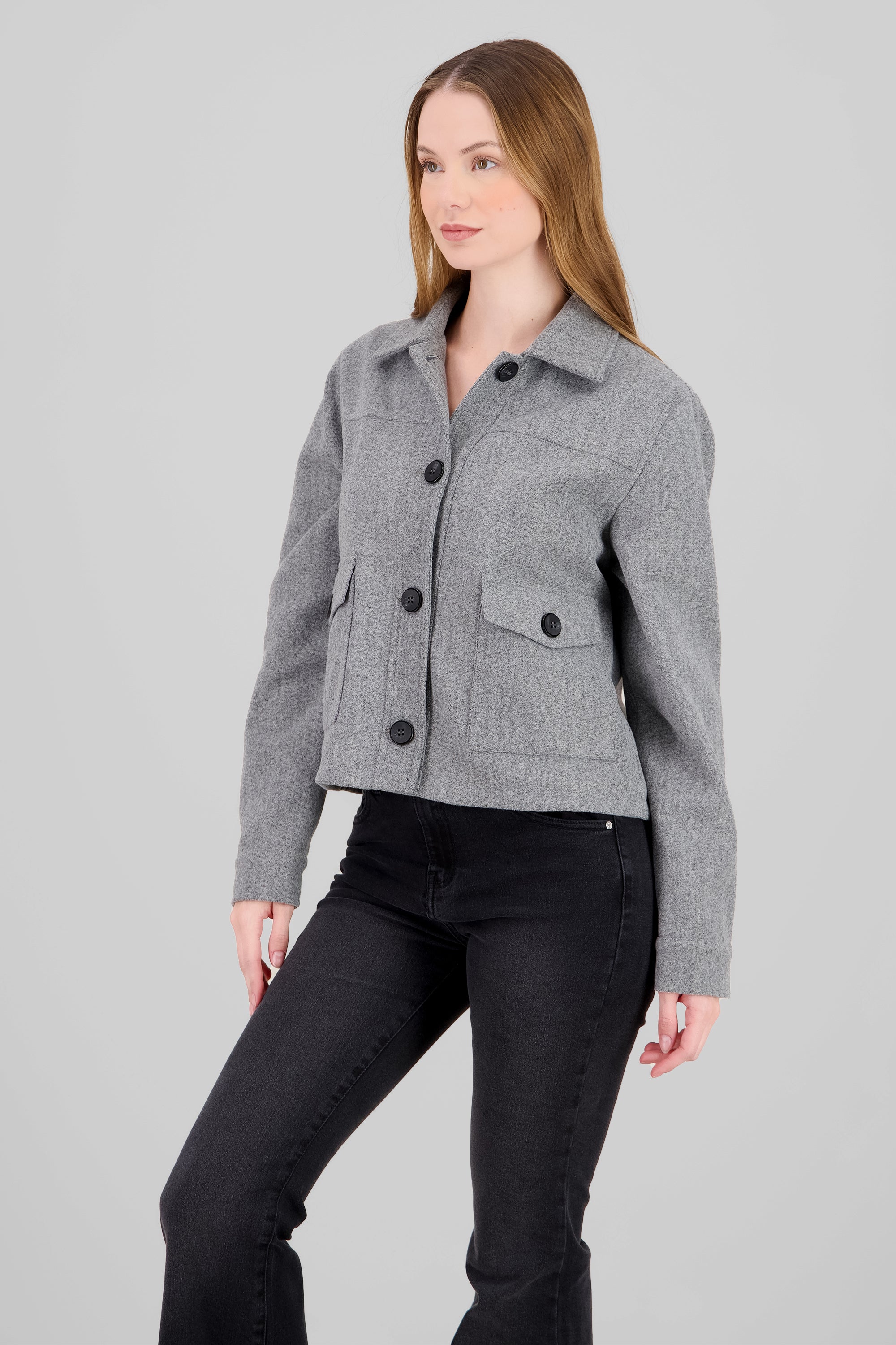 Long Sleeves and Pockets Jacket HEATHER GRAY