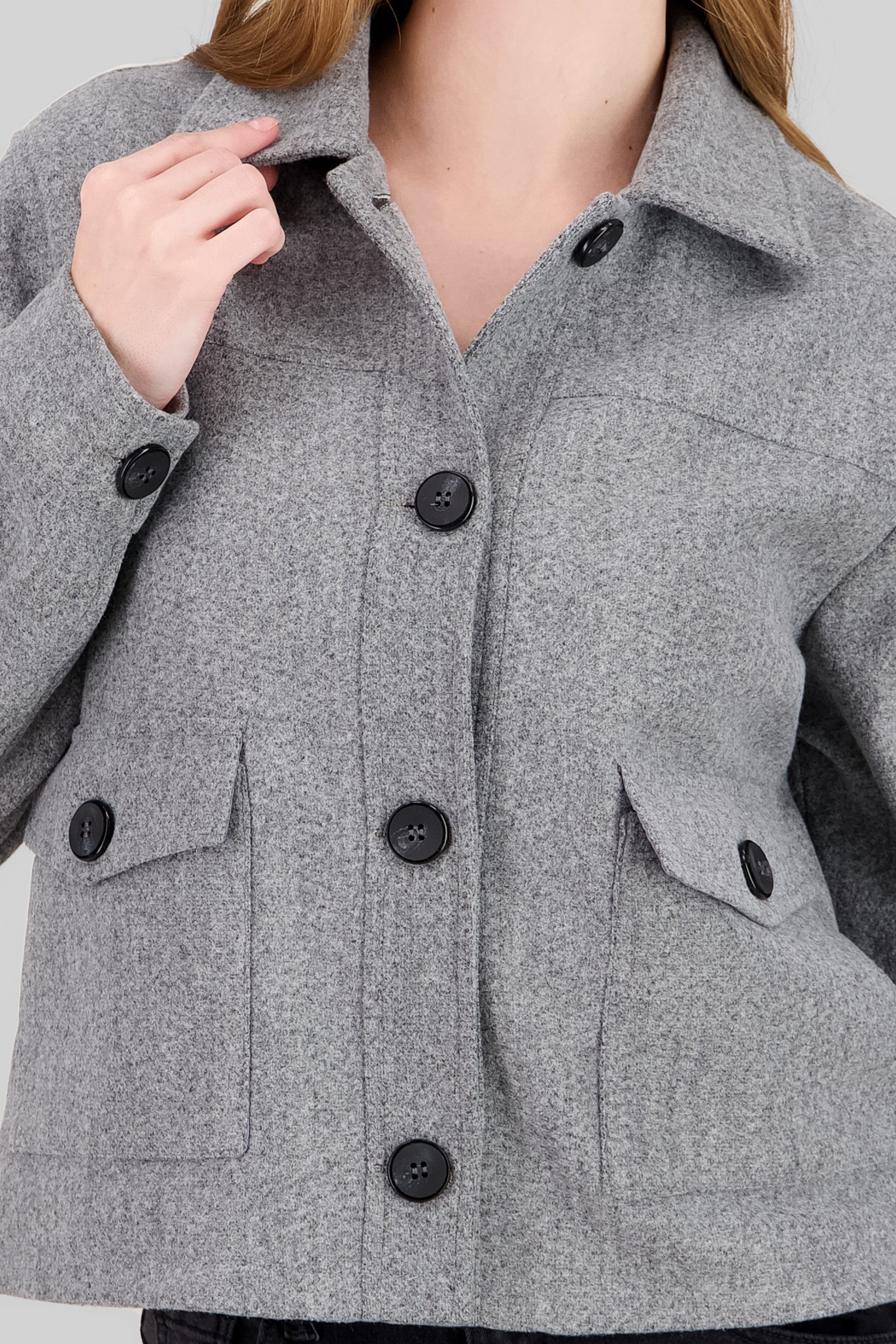 Long Sleeves and Pockets Jacket HEATHER GRAY