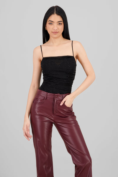 Sparkly Cowl Neck Bodysuit BURGUNDY