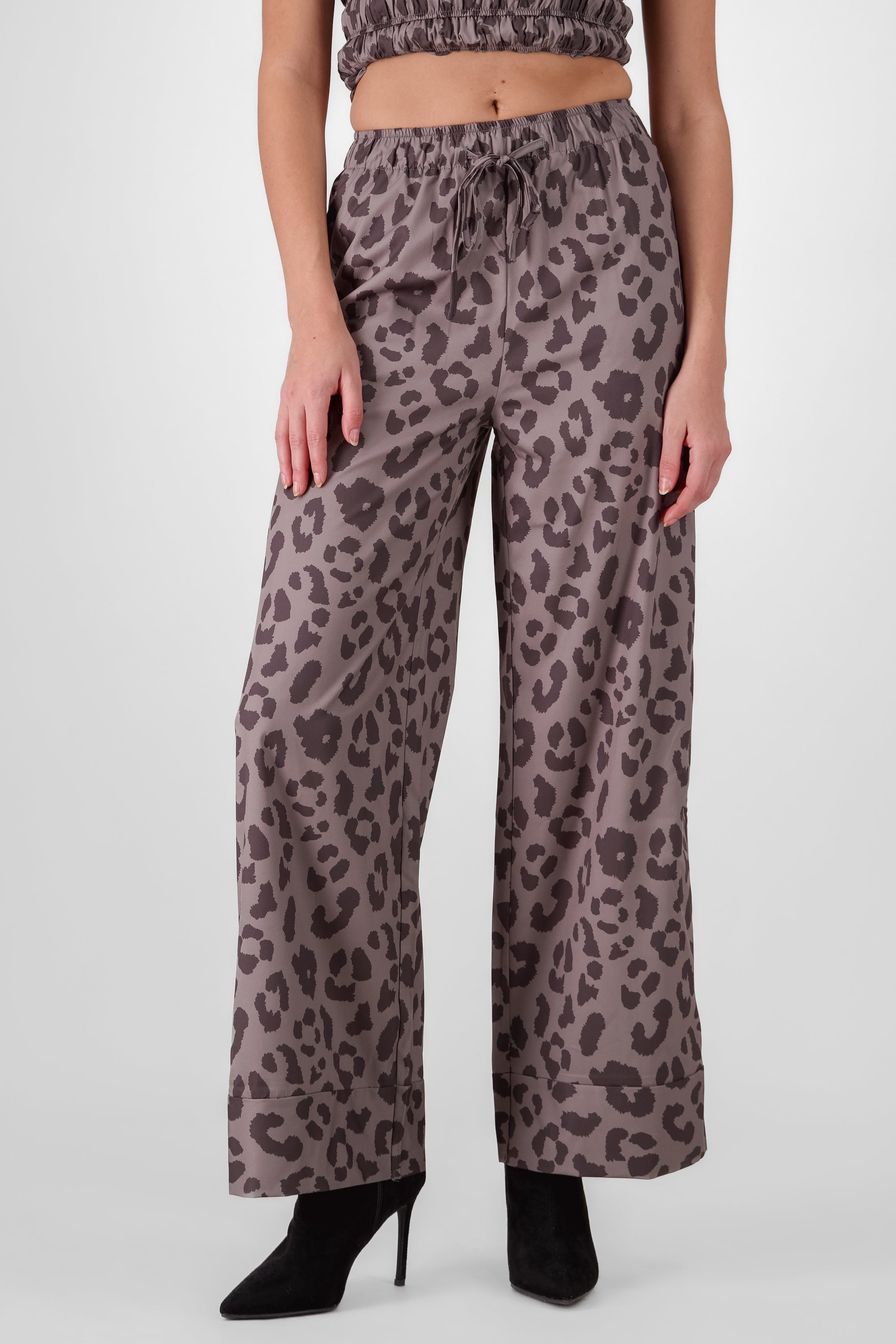 Wide Leg Animal Print Pants GRAY COMBO