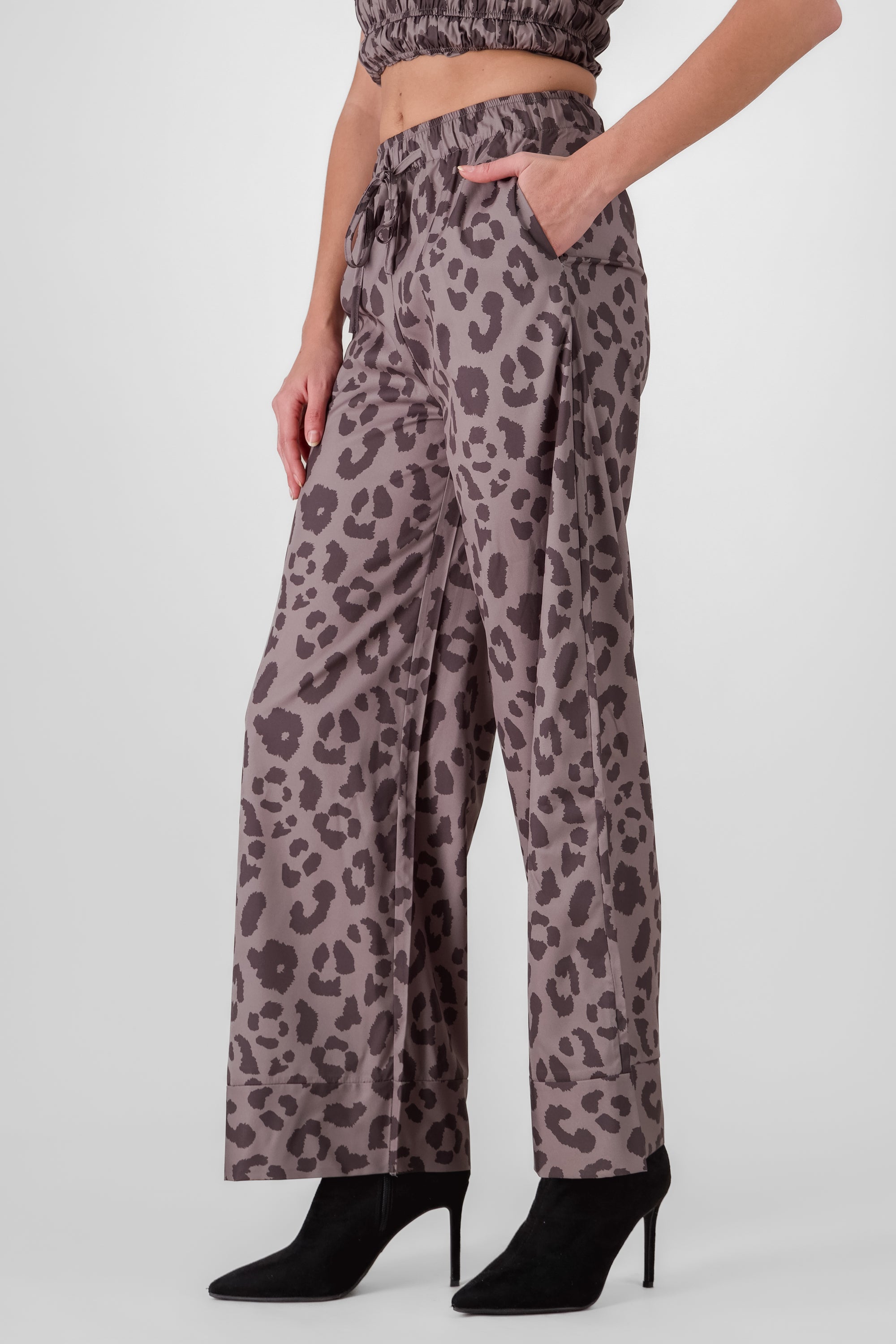 Wide Leg Animal Print Pants GRAY COMBO