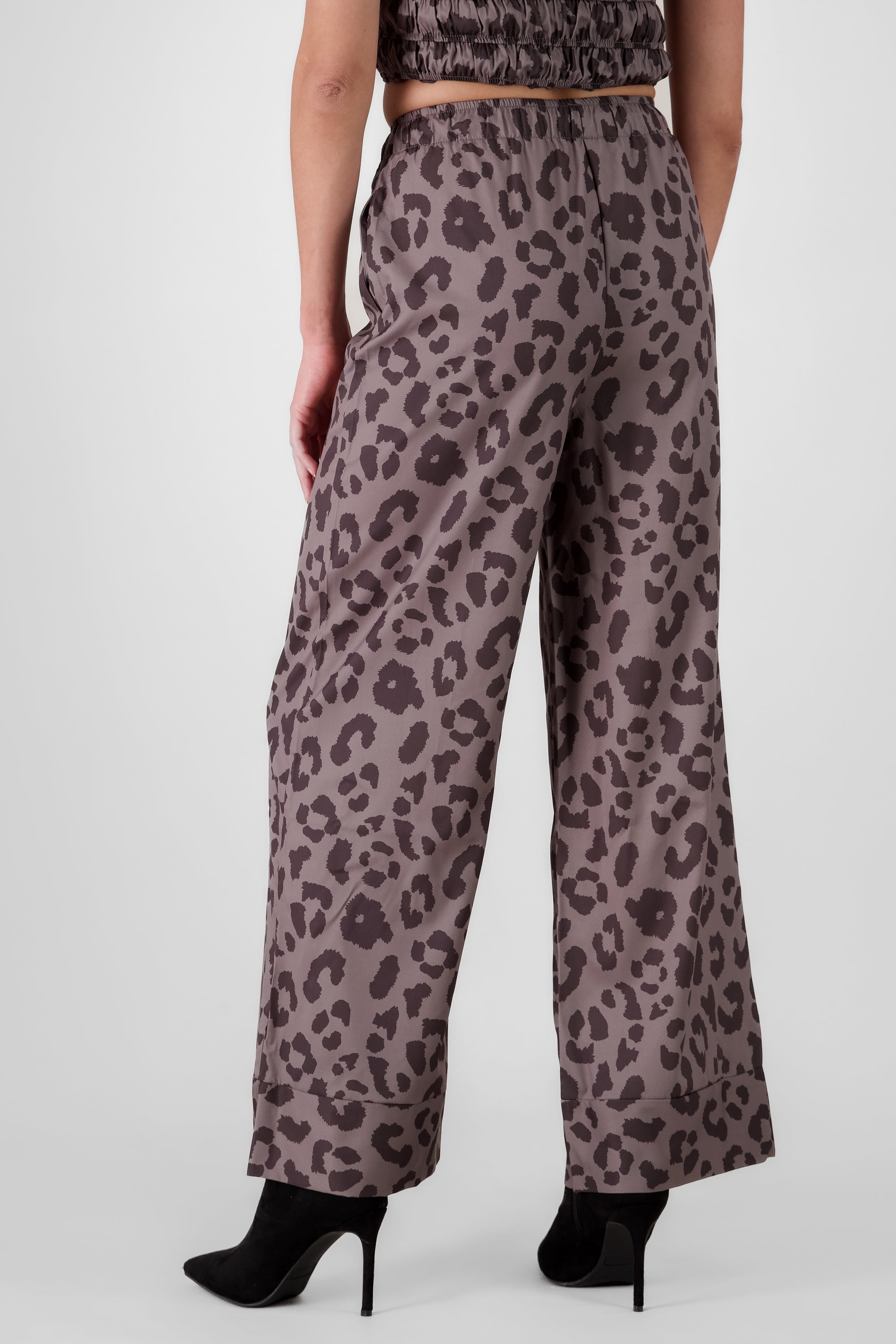 Wide Leg Animal Print Pants GRAY COMBO