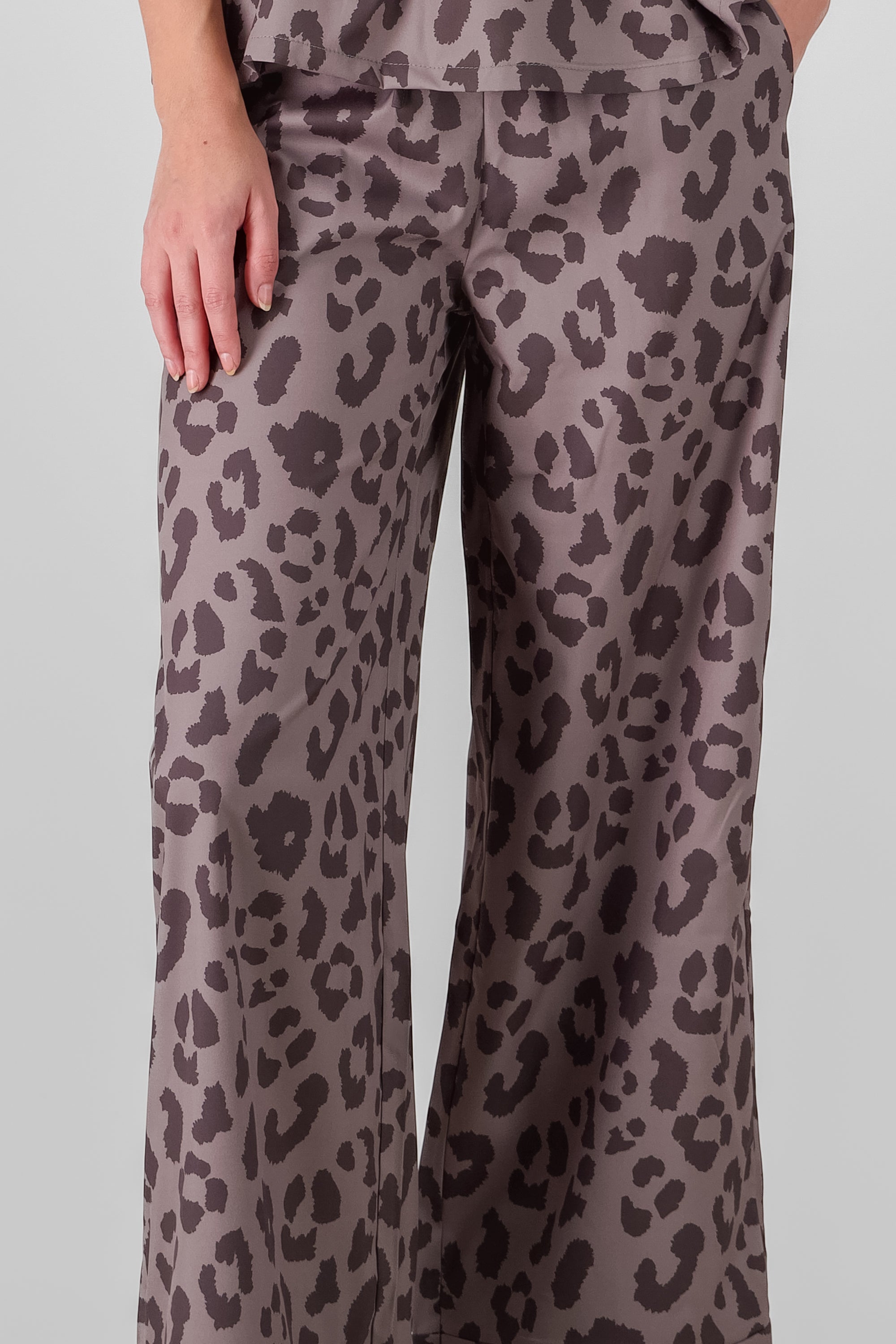 Wide Leg Animal Print Pants GRAY COMBO