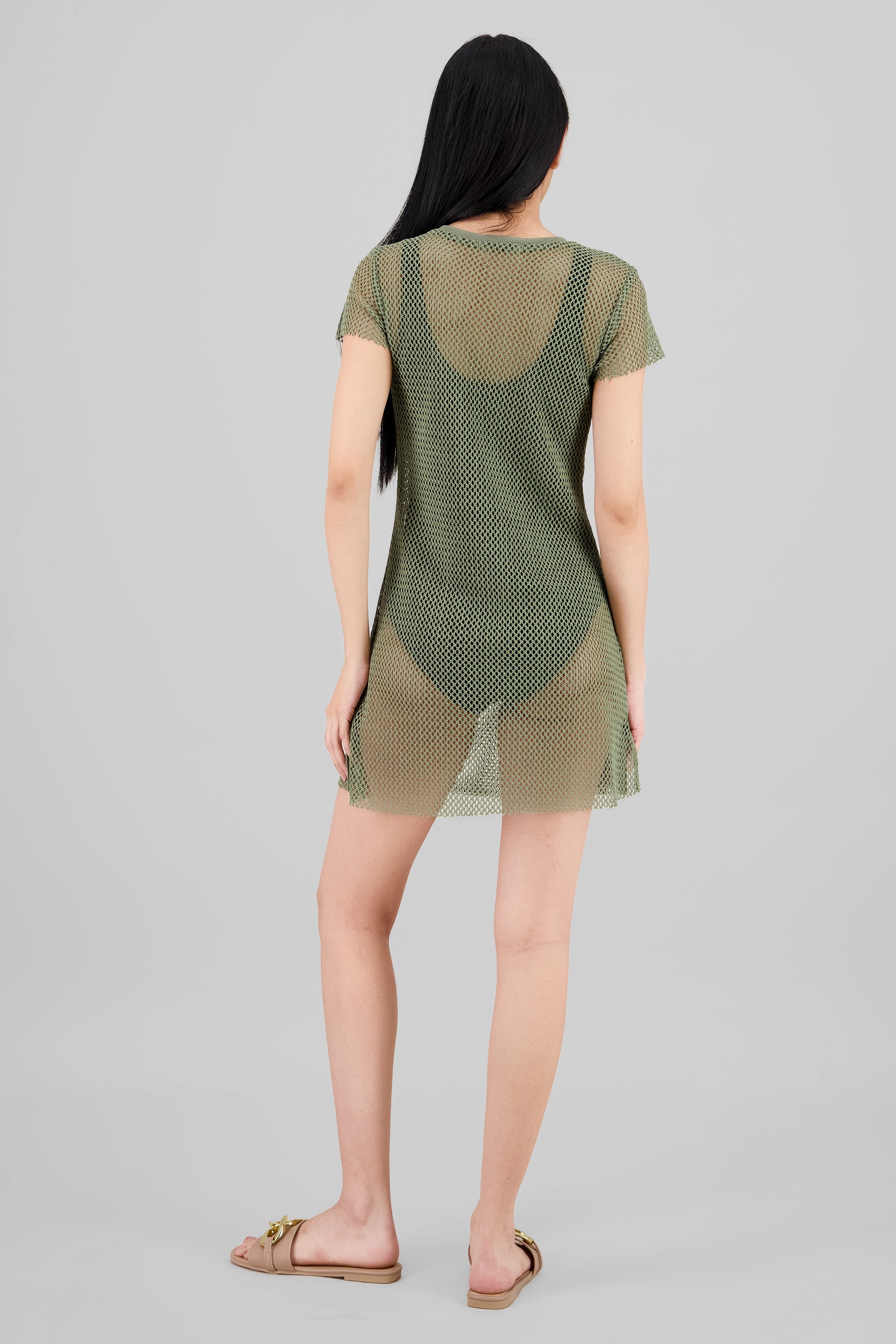 Short Sleeve Mini Red Beach Cover Up OLIVE