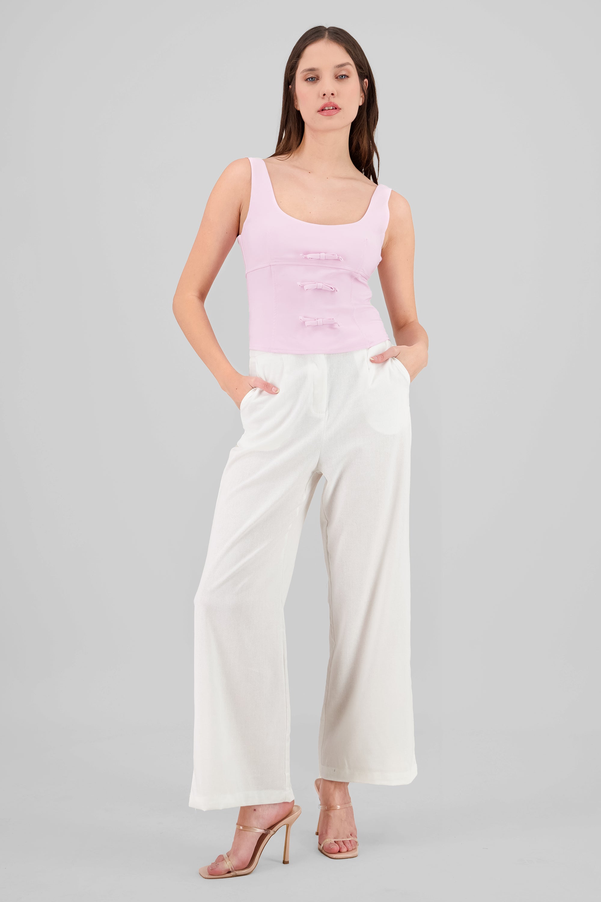 Wide Leg Pants in cotton and linen blend WHITE