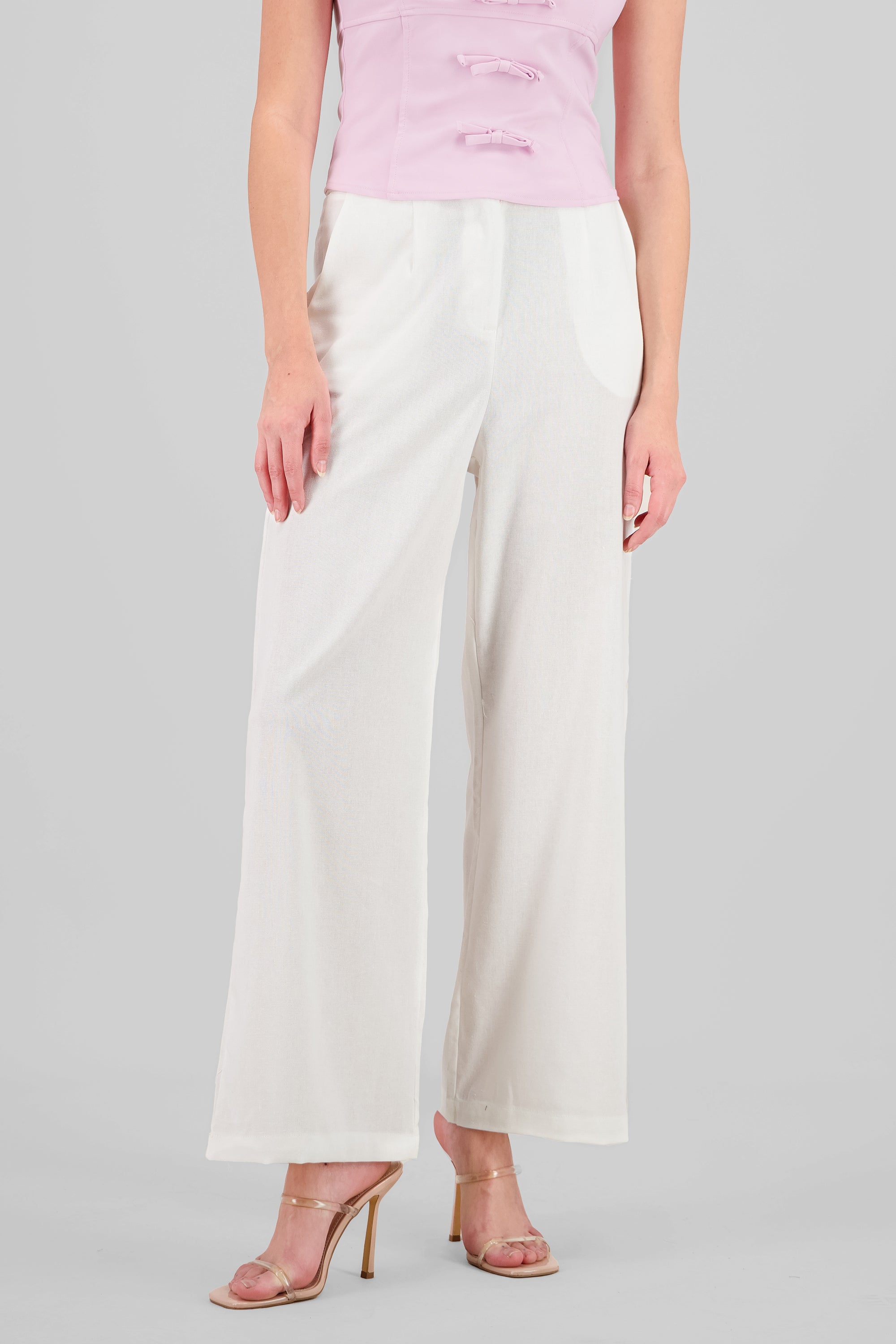 Wide Leg Pants in cotton and linen blend WHITE