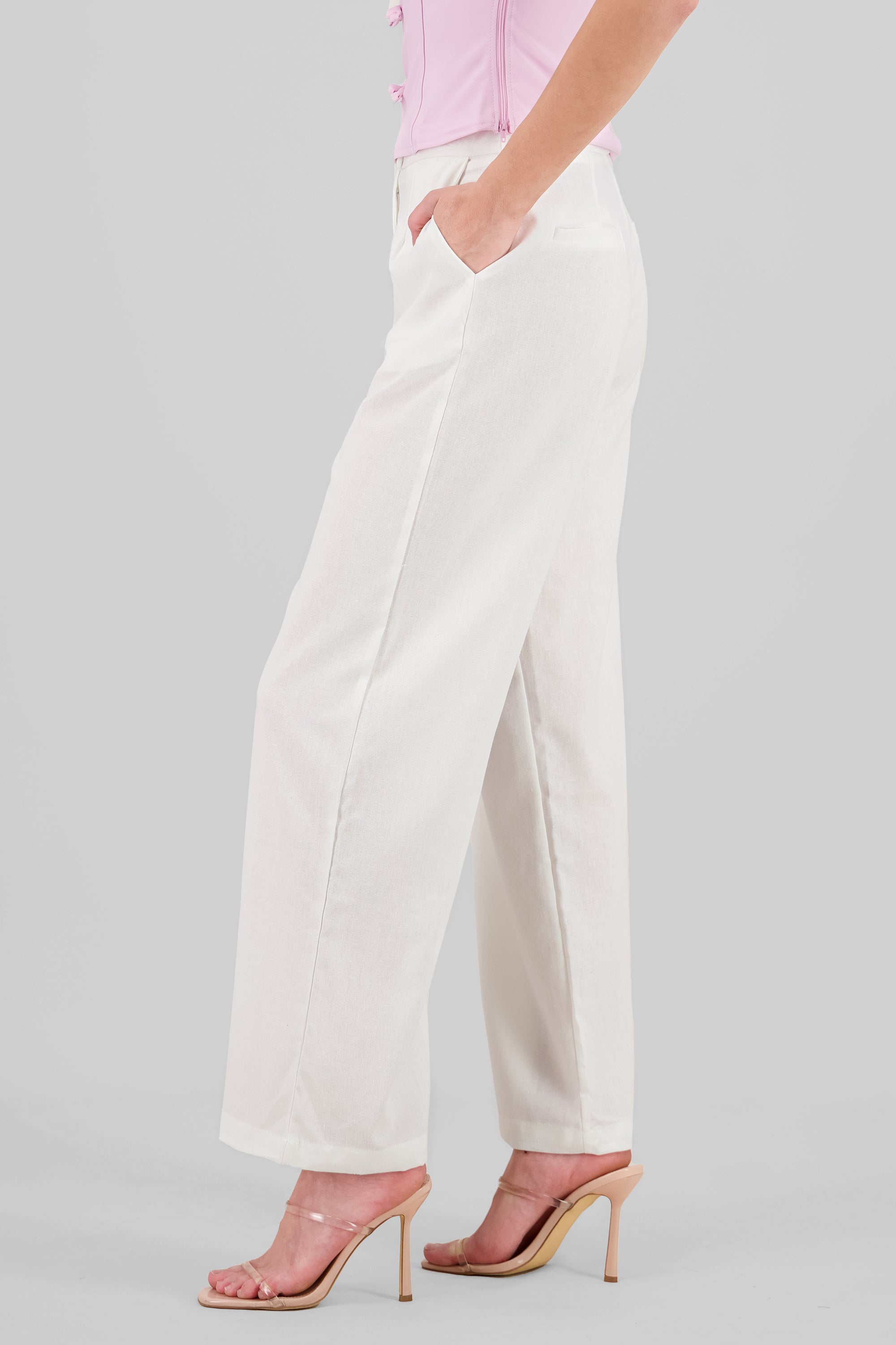 Wide Leg Pants in cotton and linen blend WHITE