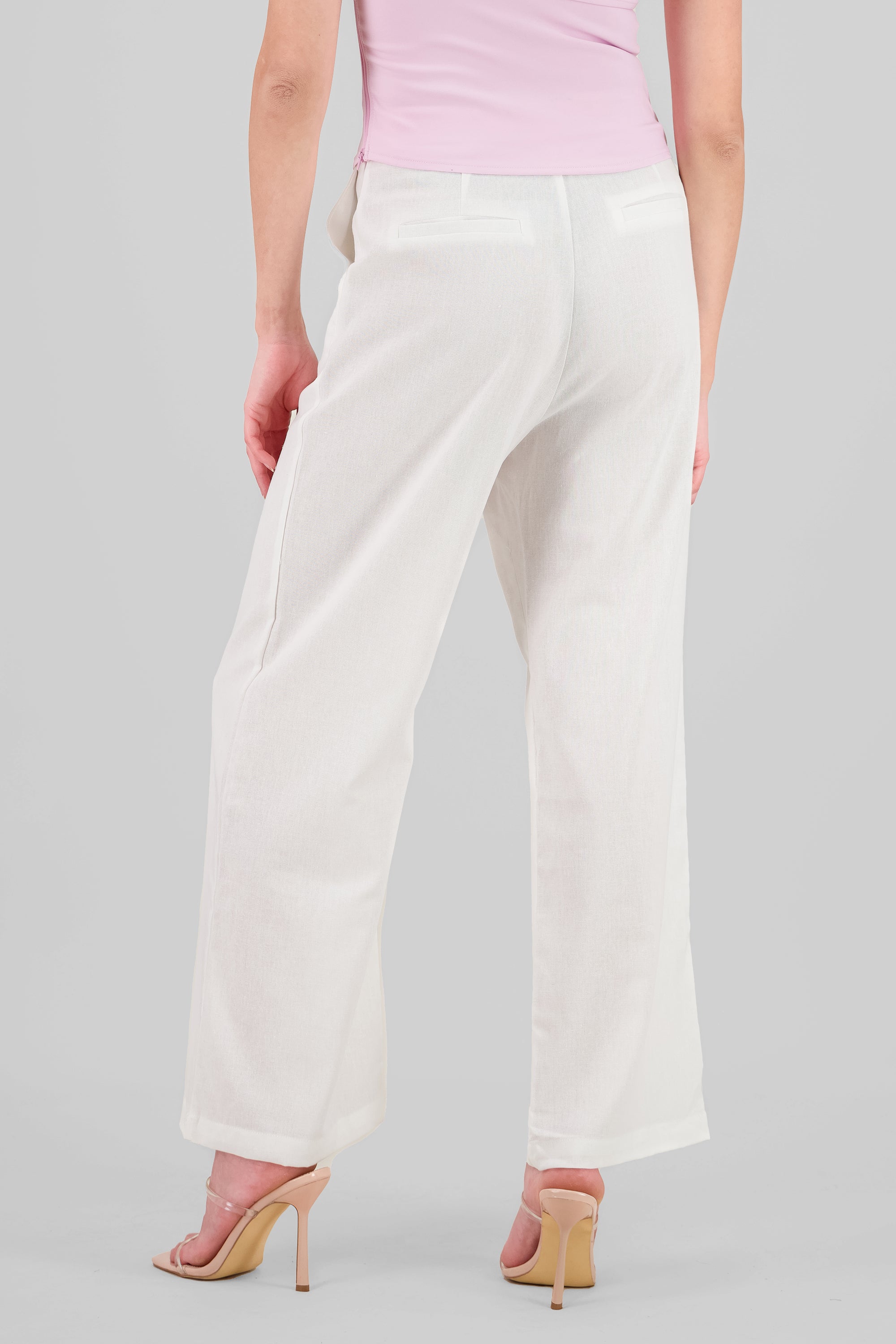 Wide Leg Pants in cotton and linen blend WHITE