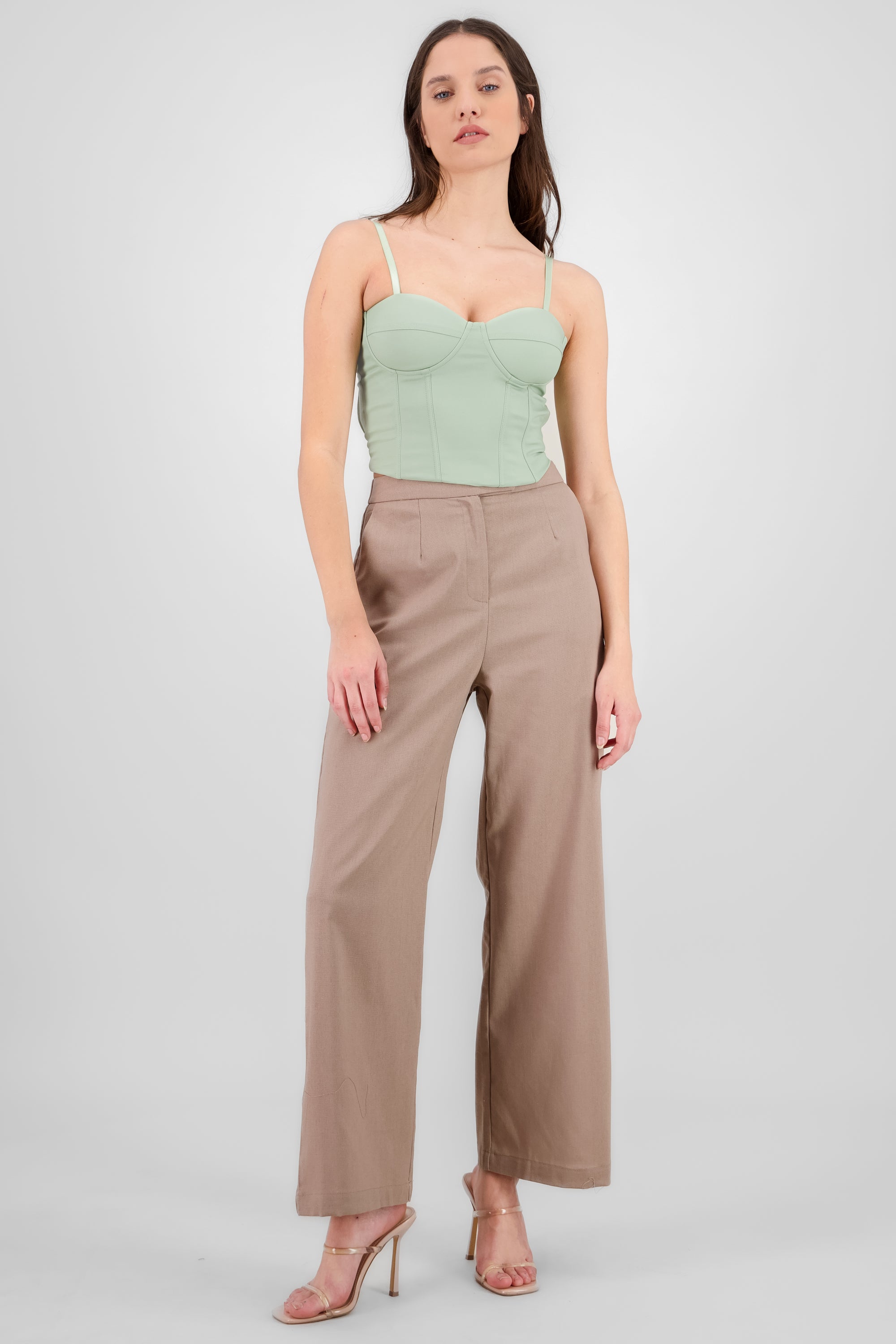 Wide Leg Pants in cotton and linen blend BROWN