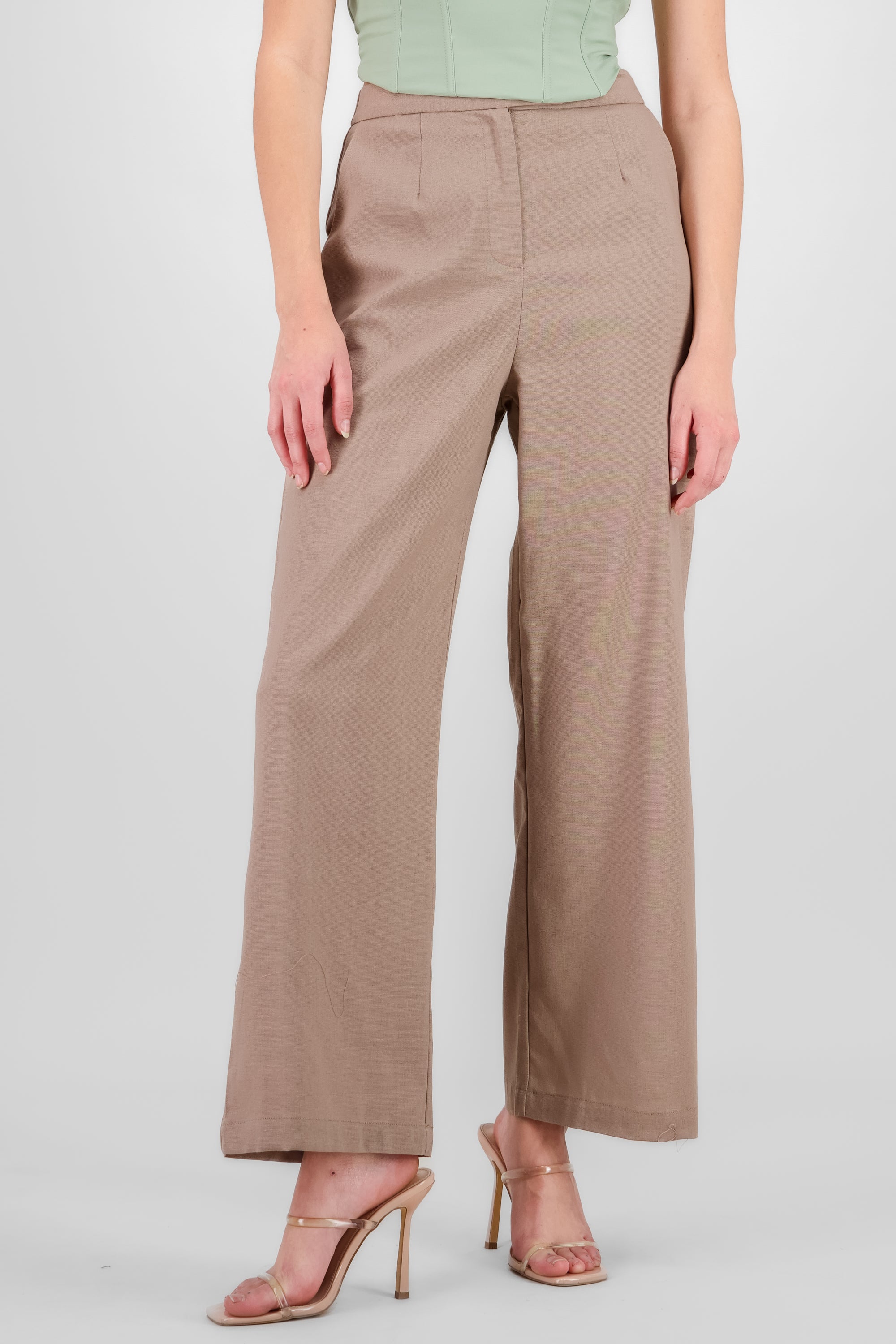 Wide Leg Pants in cotton and linen blend BROWN