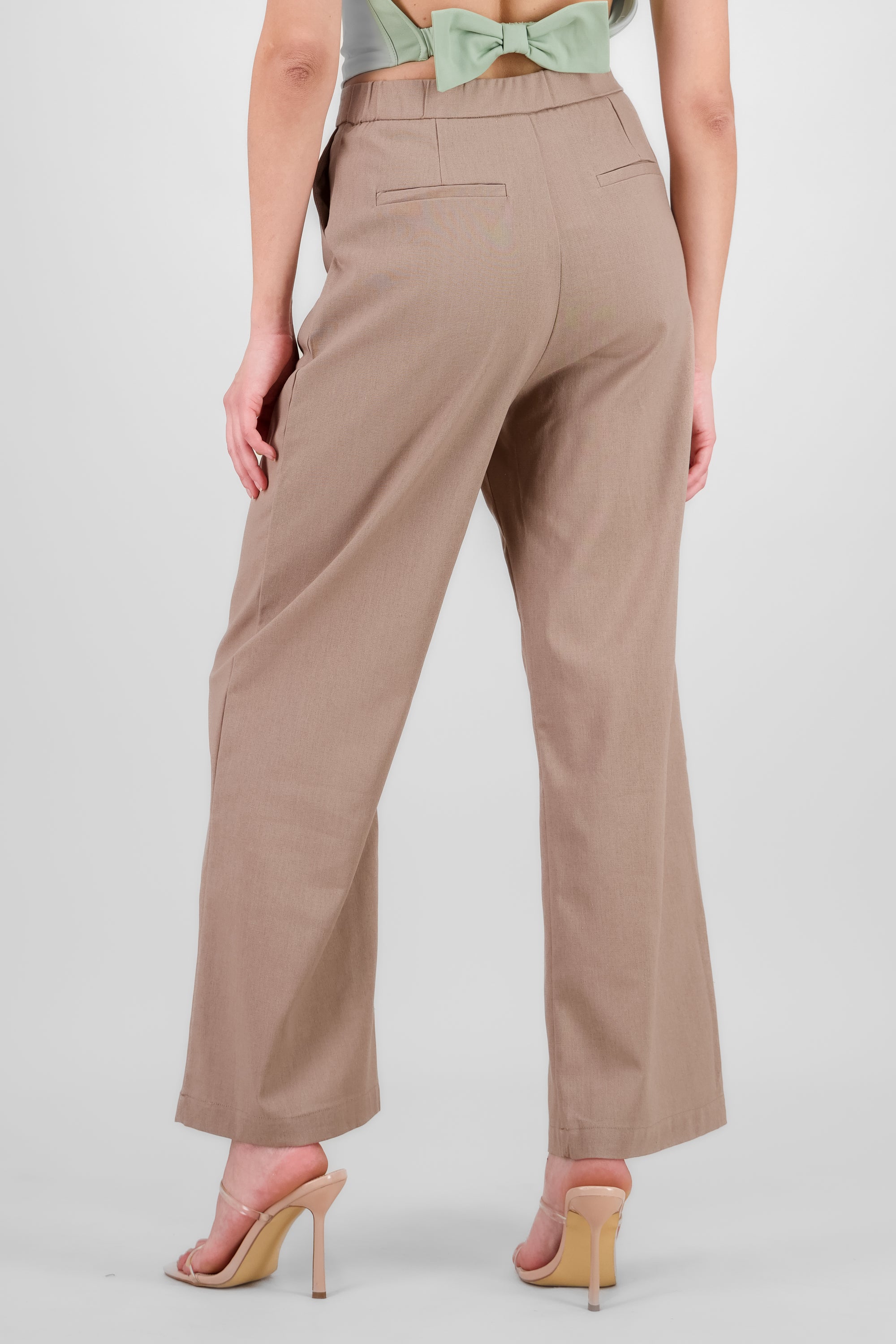 Wide Leg Pants in cotton and linen blend BROWN