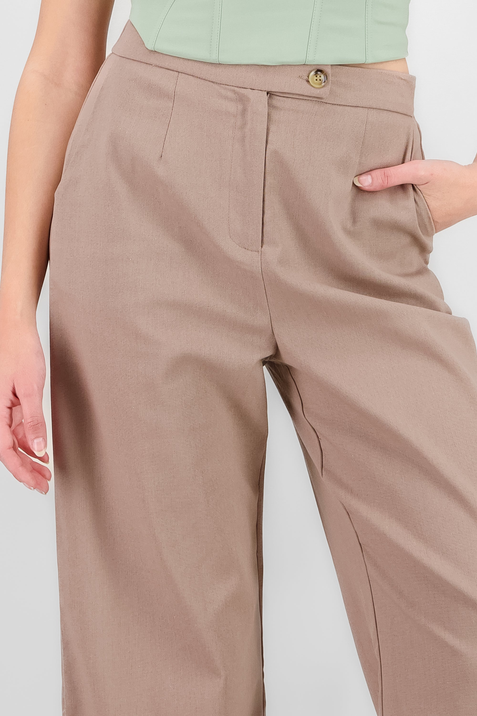 Wide Leg Pants in cotton and linen blend BROWN