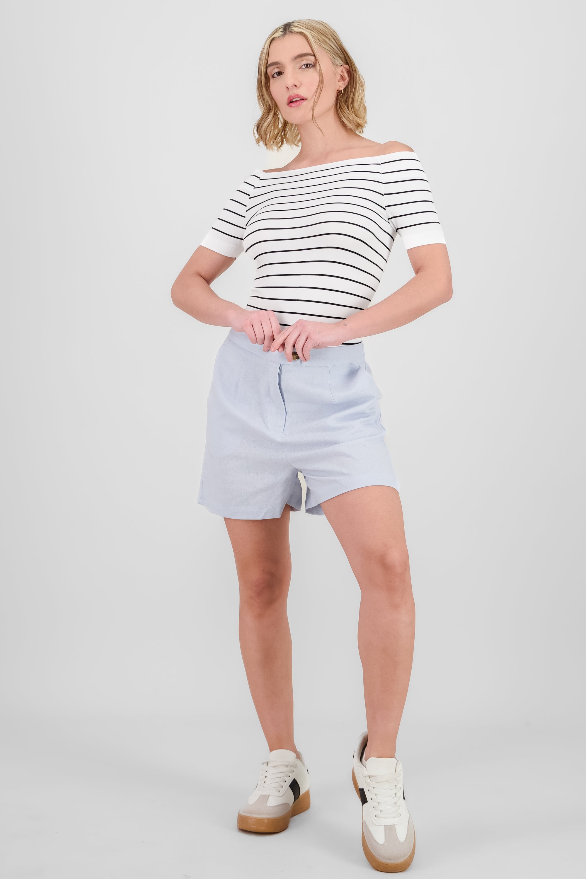 Wide Leg Shorts in Cotton and Linen blend SKY BLUE