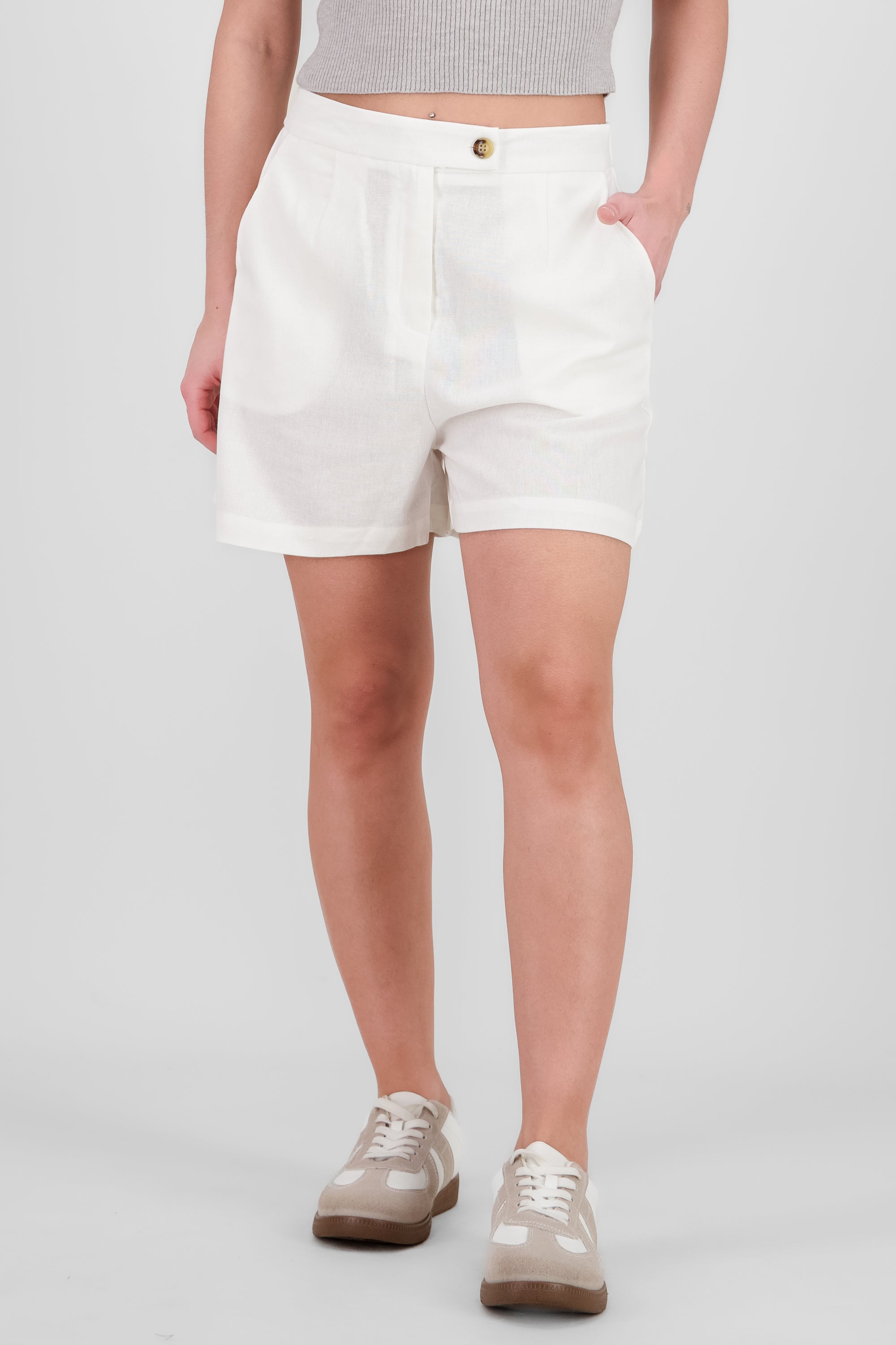 Wide Leg Shorts in Cotton and Linen blend WHITE