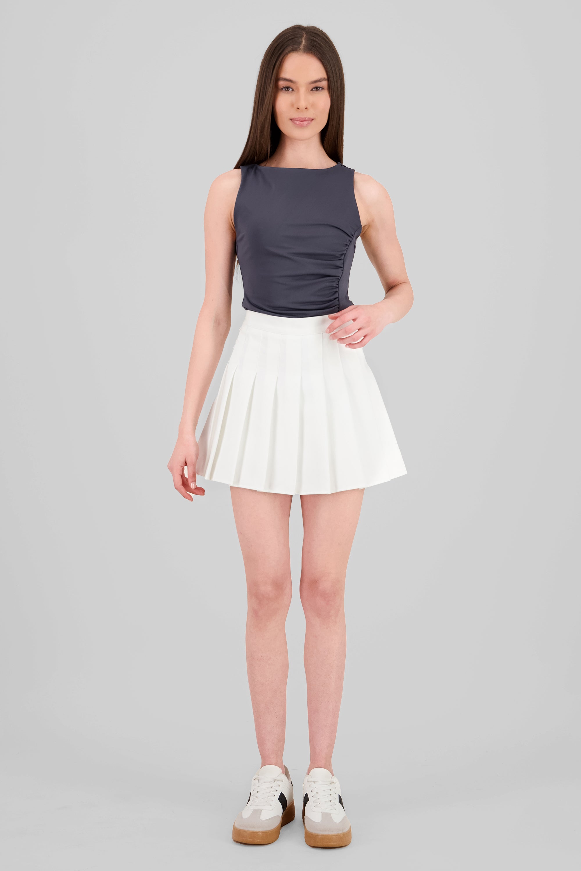 Pleated Mini Skirt with Shorts WHITE