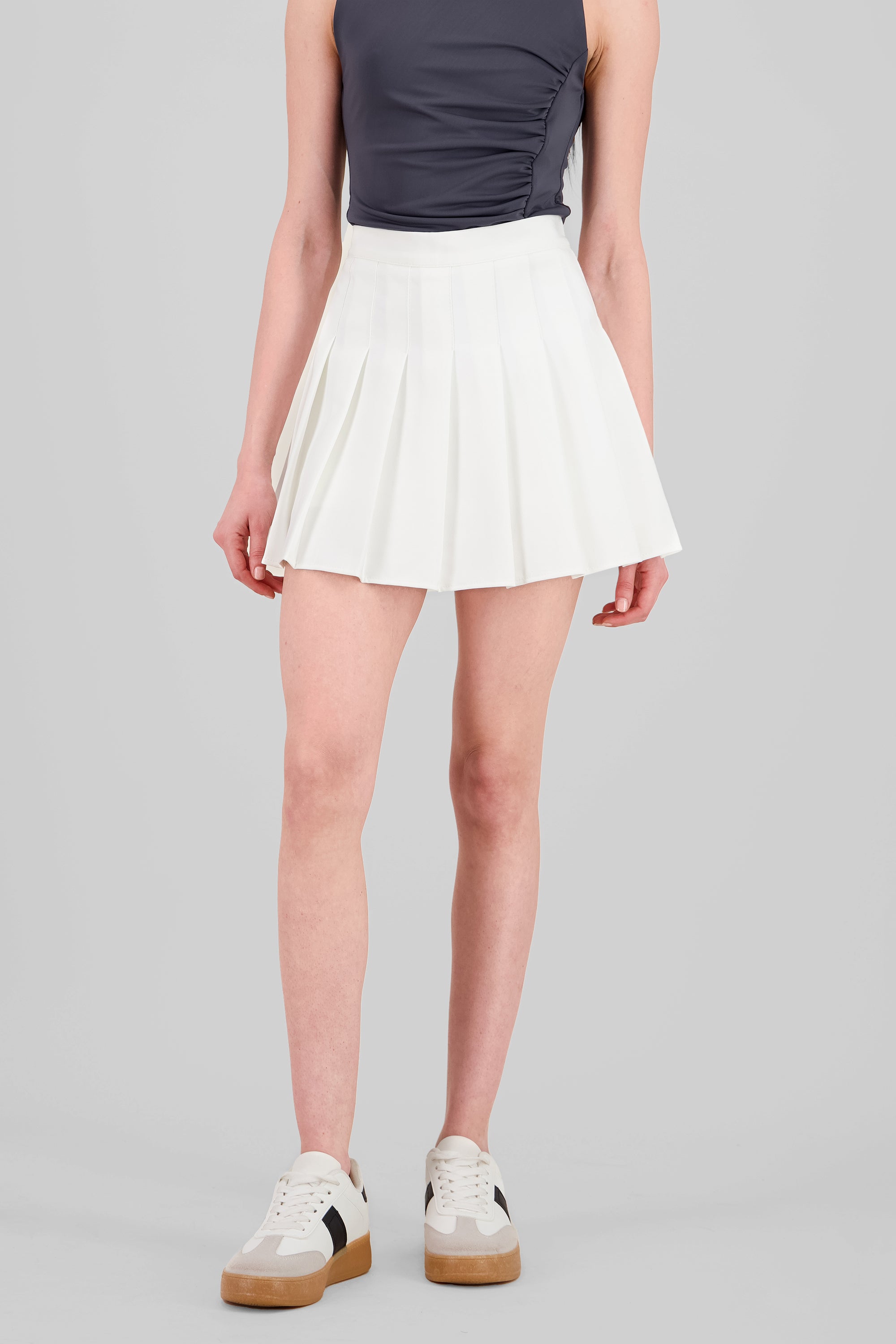 Pleated Mini Skirt with Shorts WHITE