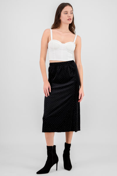 Velvet Sequin Midi Skirt BLACK