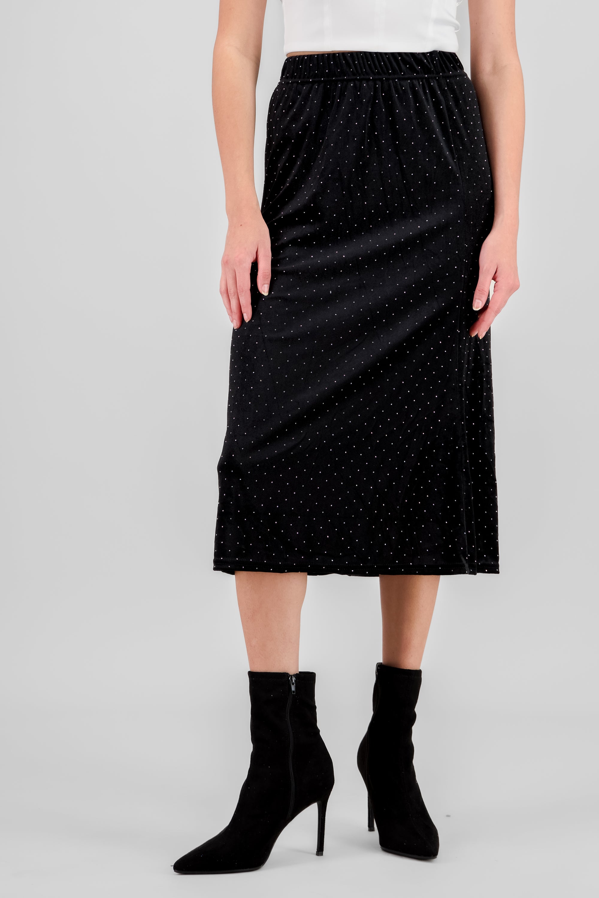 Velvet Sequin Midi Skirt BLACK