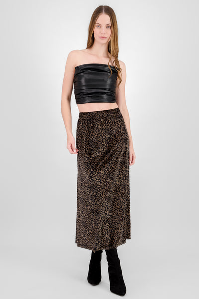 Velvet Animal Print Maxi Skirt TAUPE